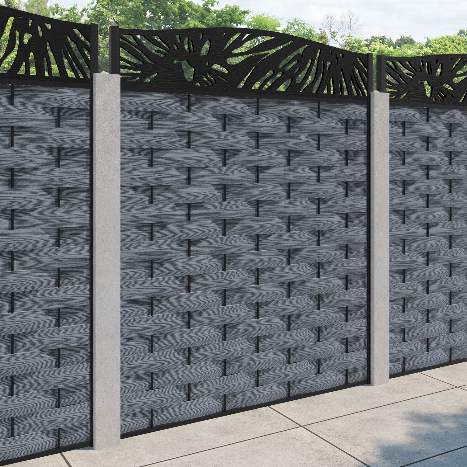 Ripple Poppy Curved Top Fence Panel - Anthracite - for existing concrete posts