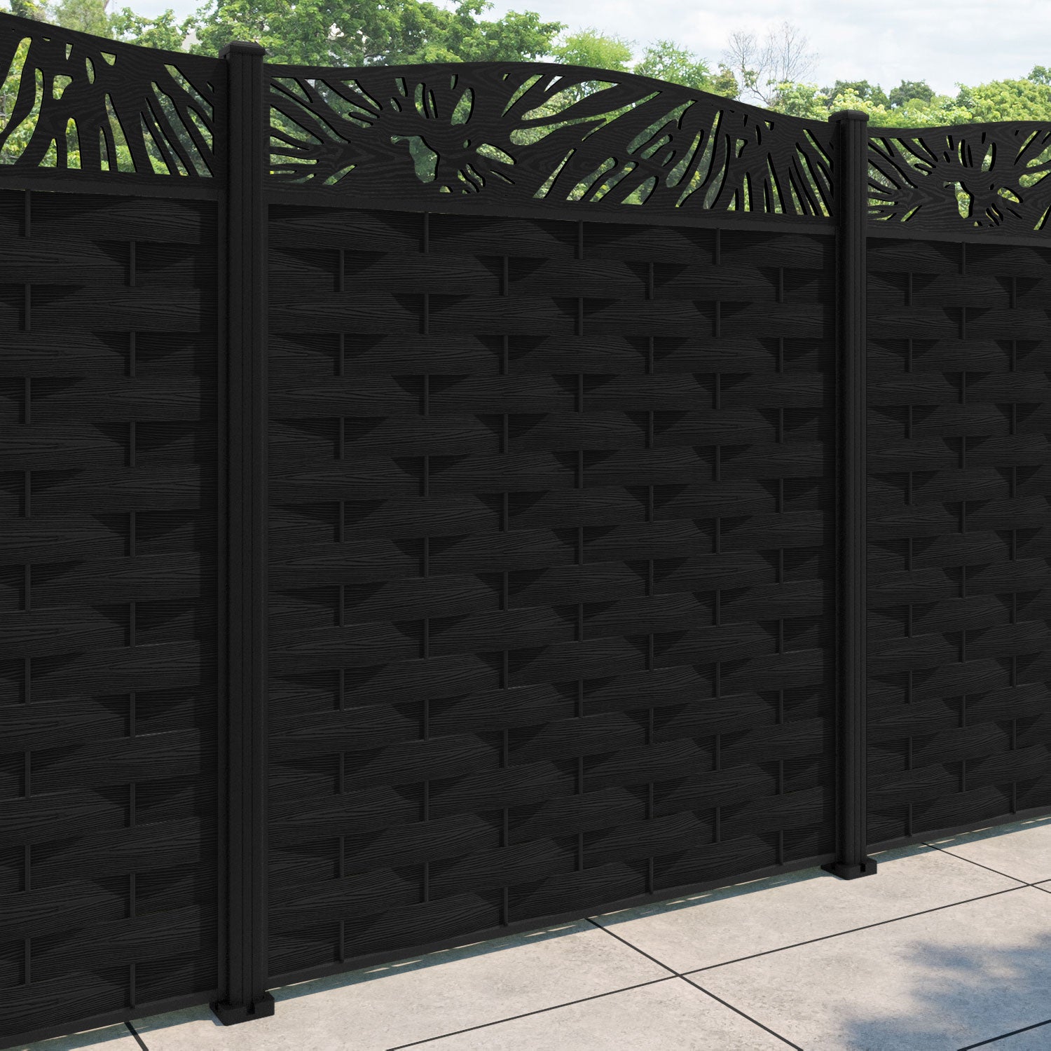 Ripple Poppy Curved Top Fence Panel - Black - with our aluminium posts