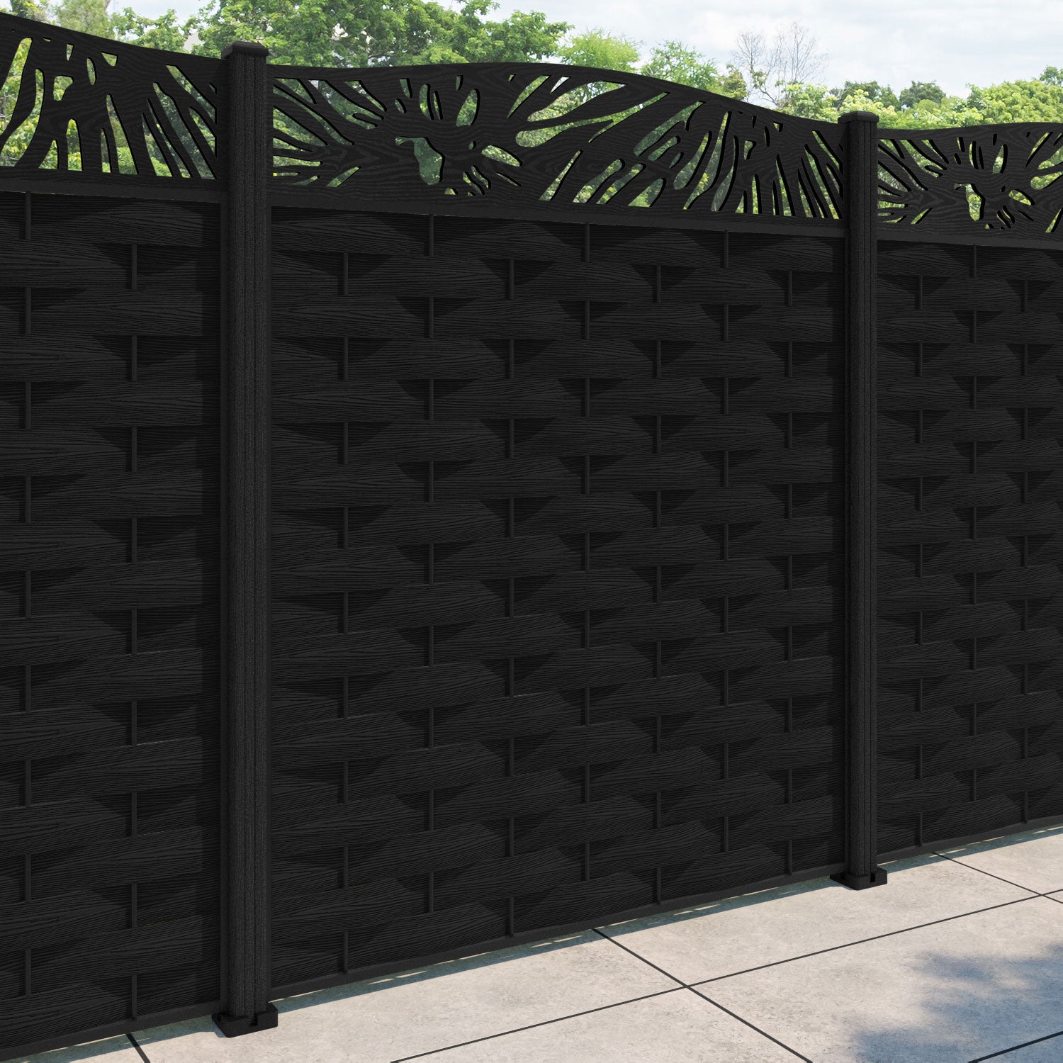 Ripple Poppy Curved Top Fence Panel - Black - with our composite posts