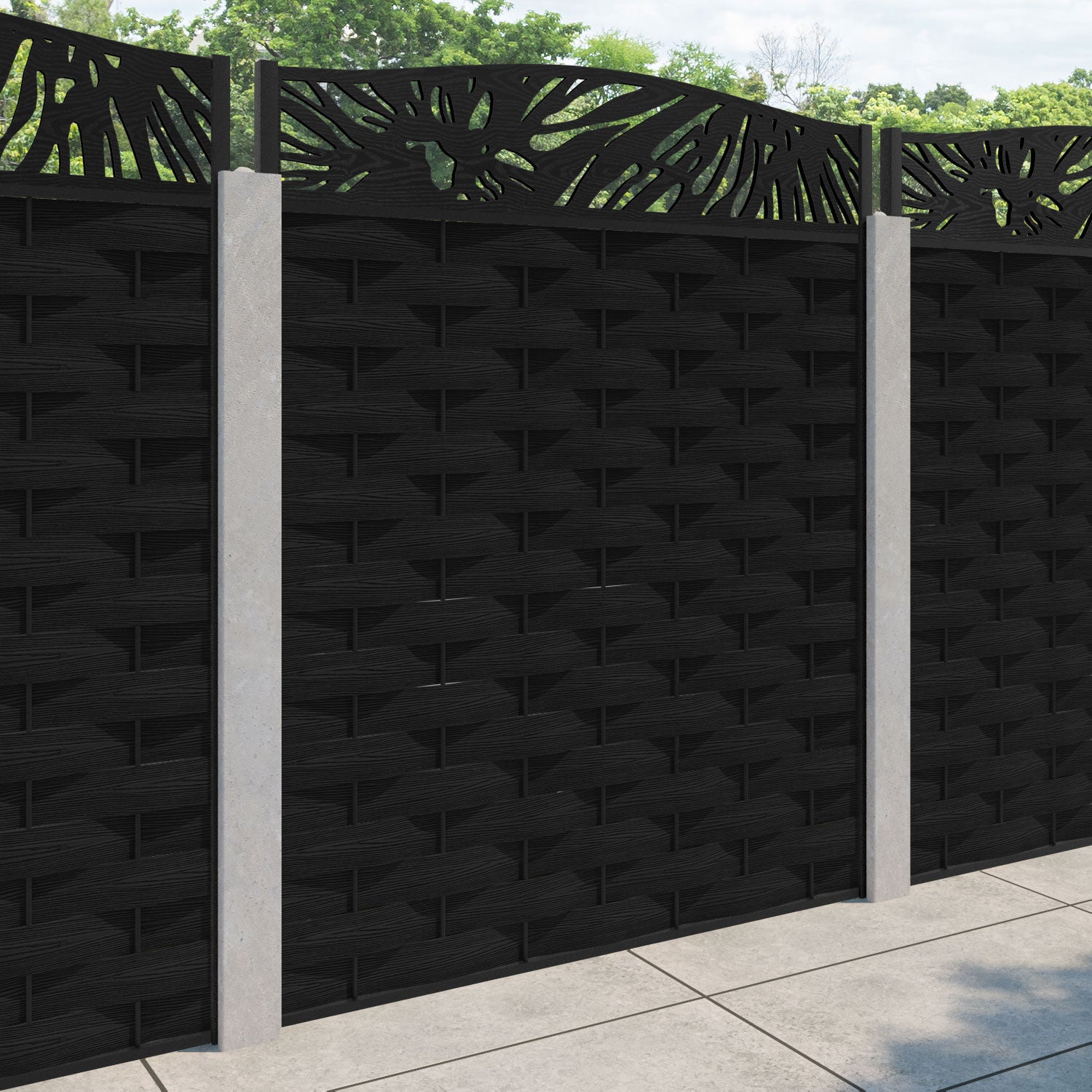 Ripple Poppy Curved Top Fence Panel - Black - for existing concrete posts