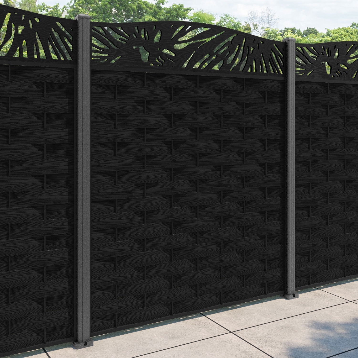 Ripple Poppy Curved Top Fence Panel - Black - with our aluminium posts