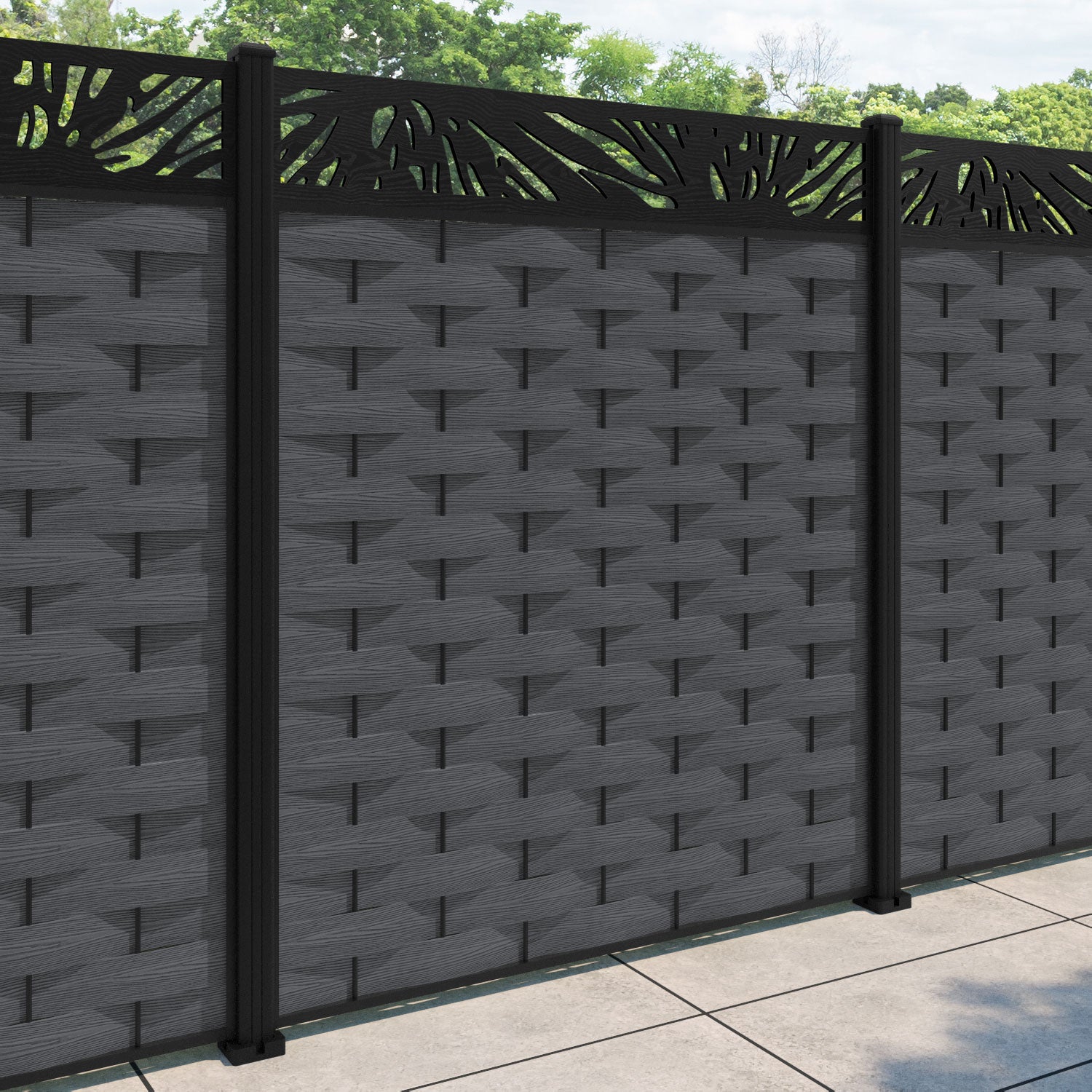 Ripple Poppy Fence Panel - Dark Grey - with our aluminium posts