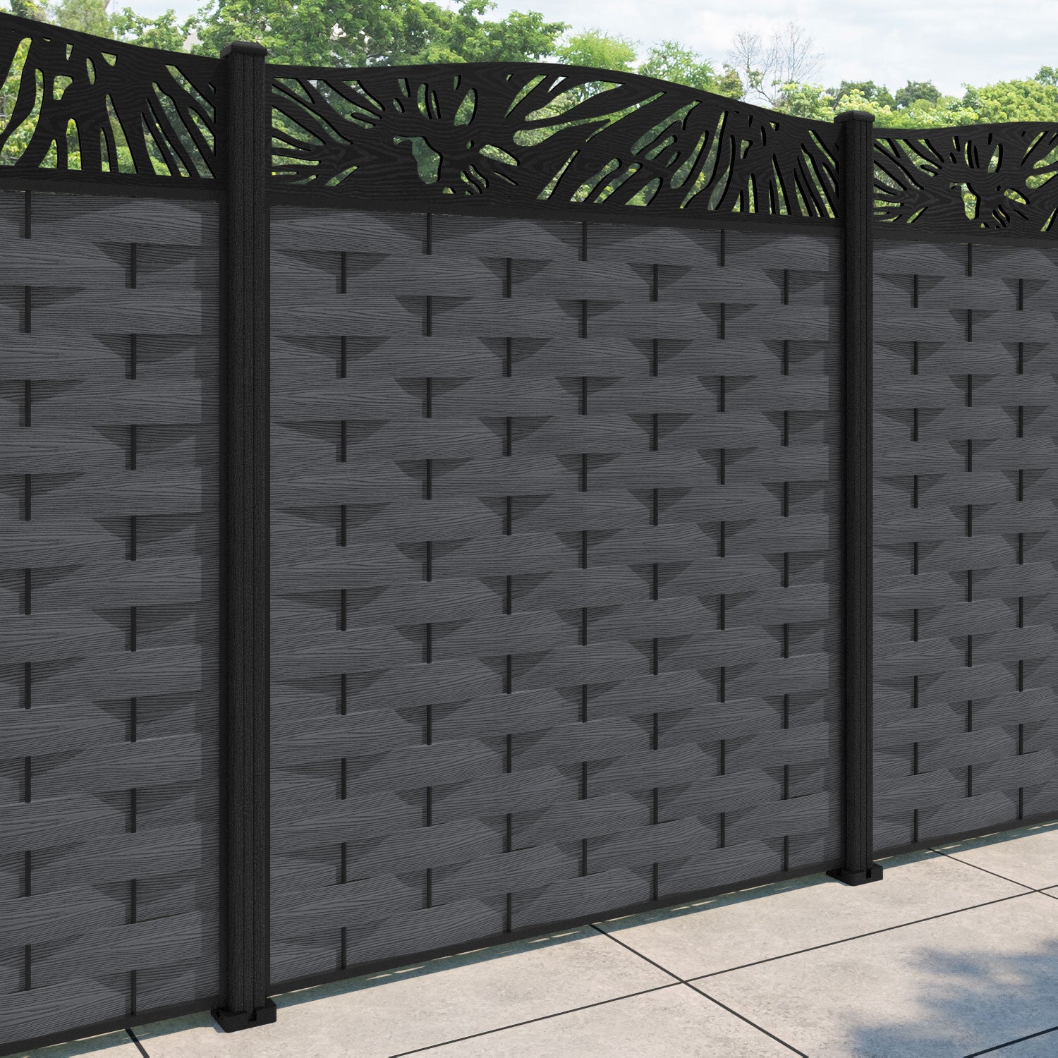Ripple Poppy Curved Top Fence Panel - Dark Grey - with our composite posts