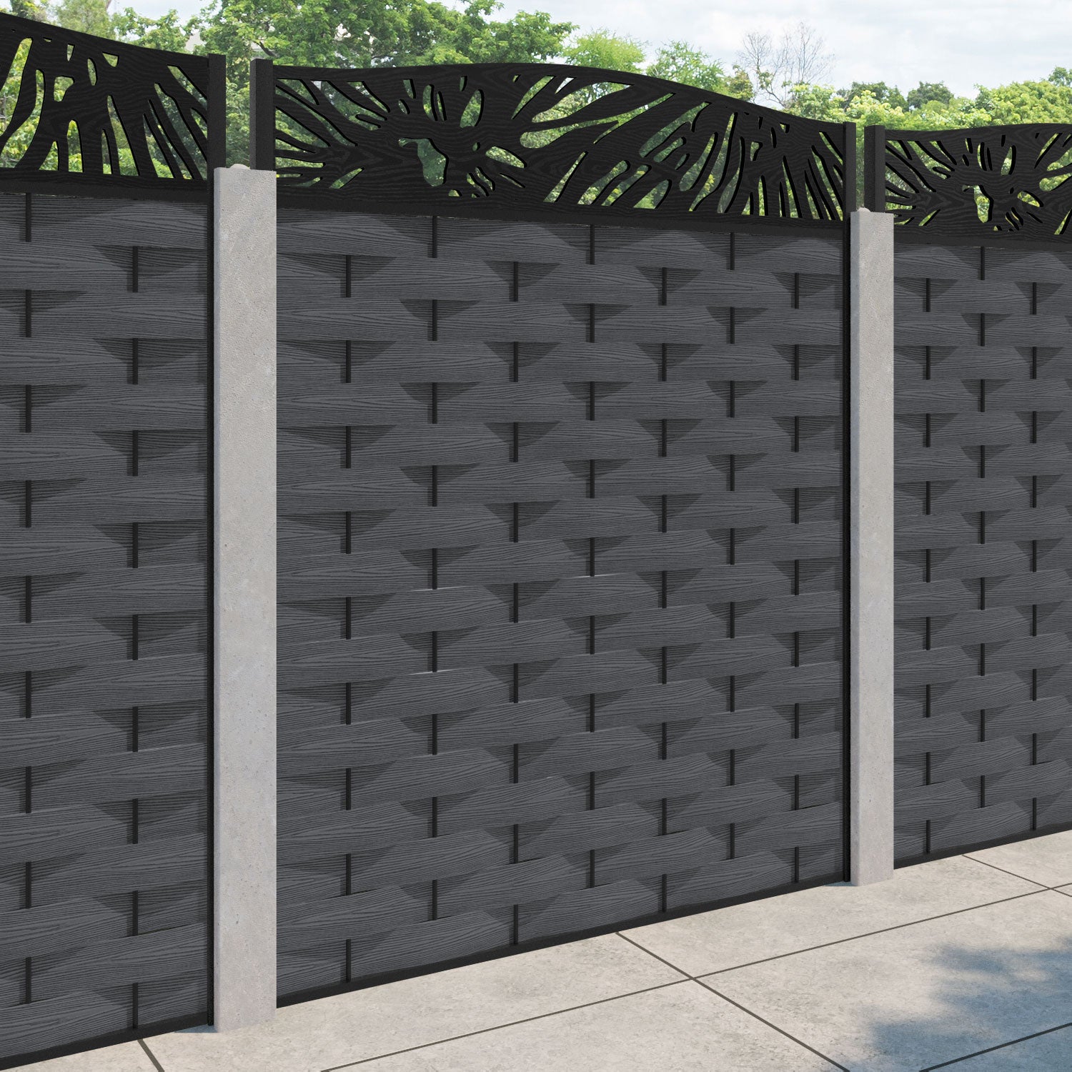 Ripple Poppy Curved Top Fence Panel - Dark Grey - for existing concrete posts