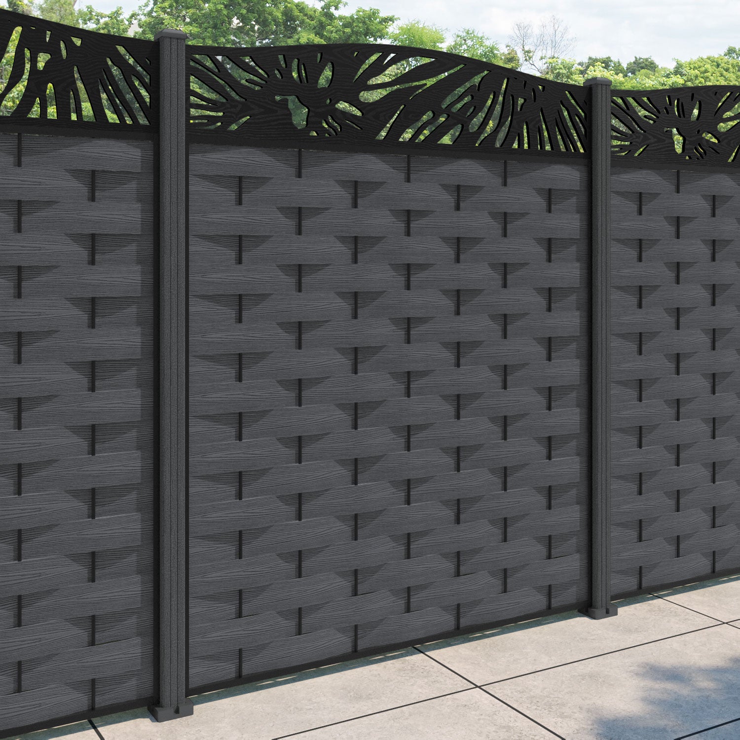 Ripple Poppy Curved Top Fence Panel - Dark Grey - with our composite posts