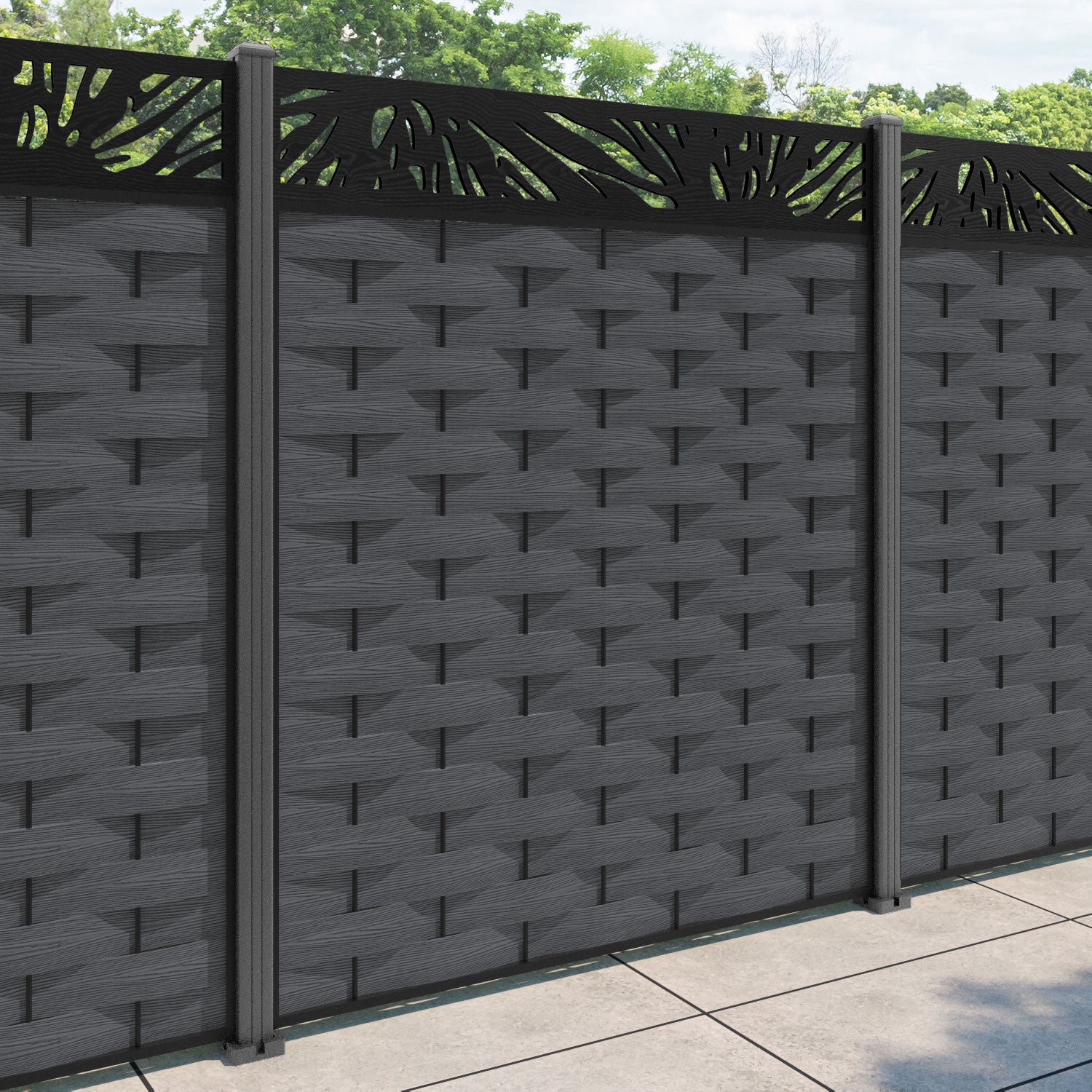 Ripple Poppy Fence Panel - Dark Grey - with our aluminium posts