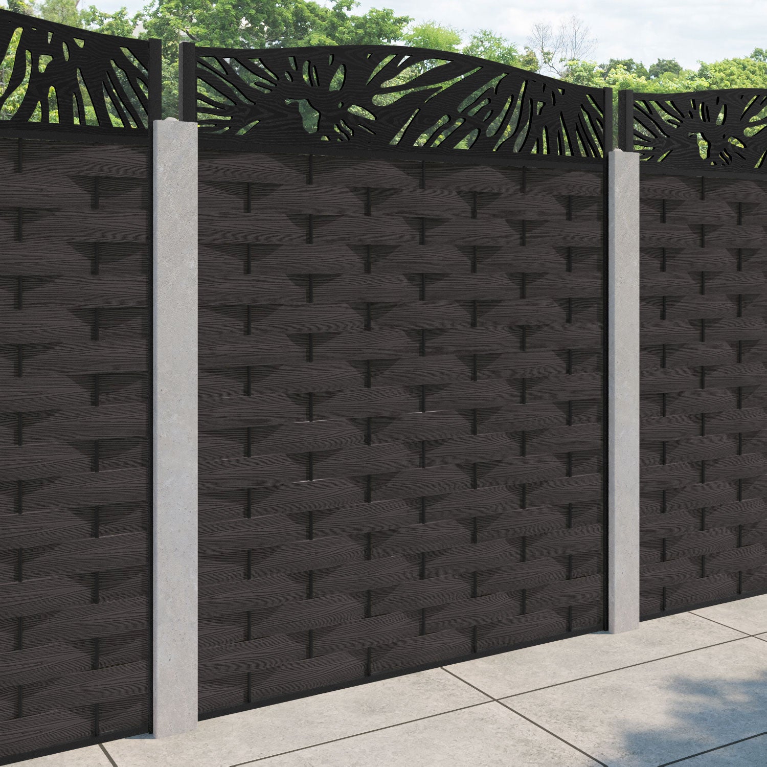 Ripple Poppy Curved Top Fence Panel - Dark Oak - for existing concrete posts