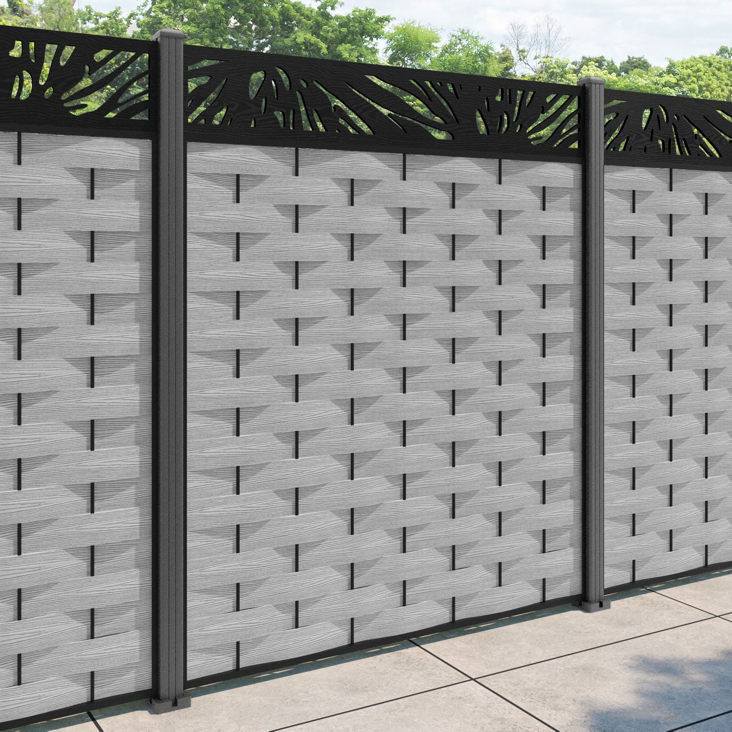 Ripple Poppy Fence Panel - Light Grey - with our aluminium posts