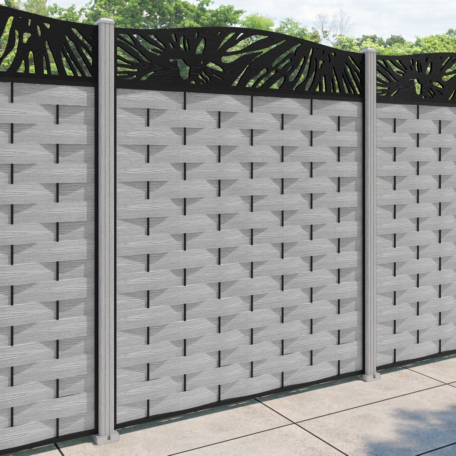 Ripple Poppy Curved Top Fence Panel - Light Grey - with our composite posts