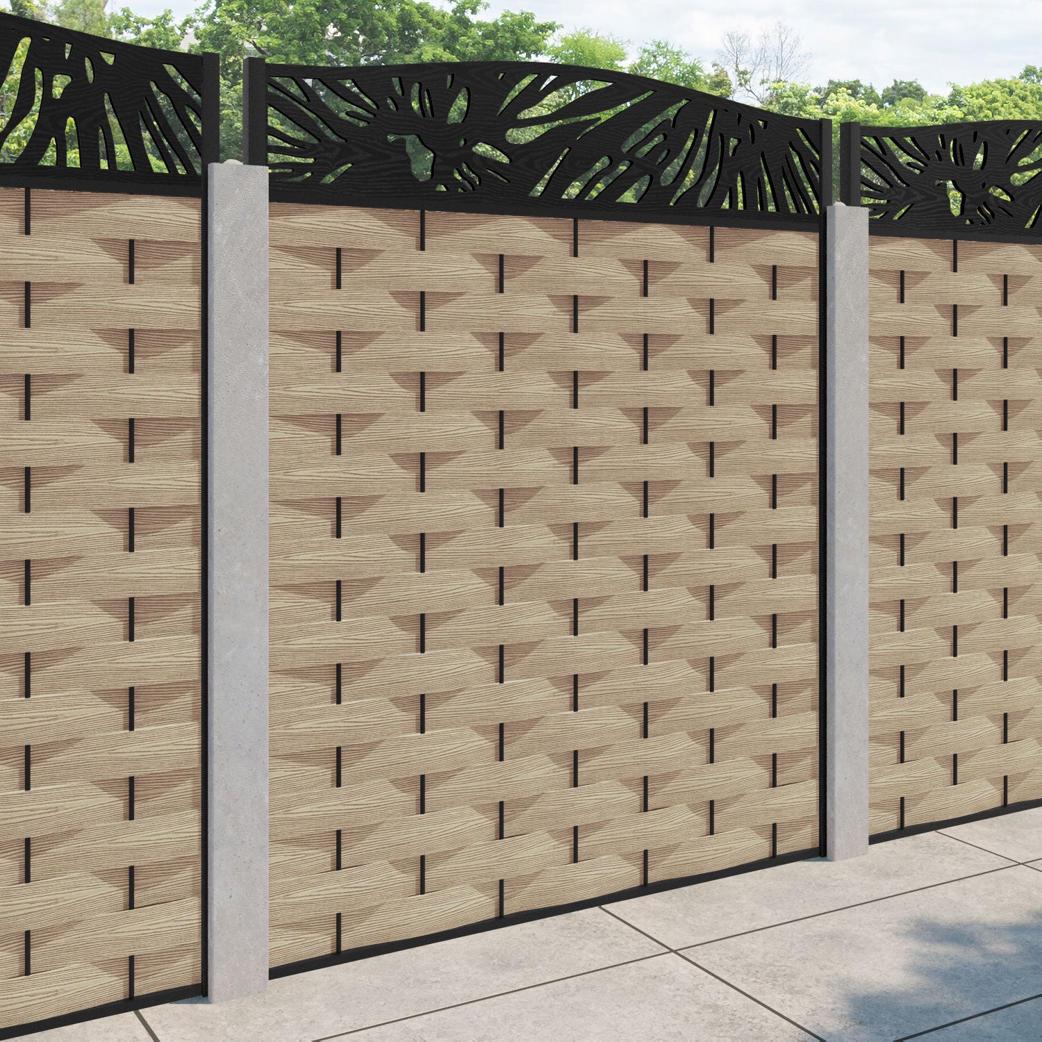 Ripple Poppy Curved Top Fence Panel - Light Oak - for existing concrete posts