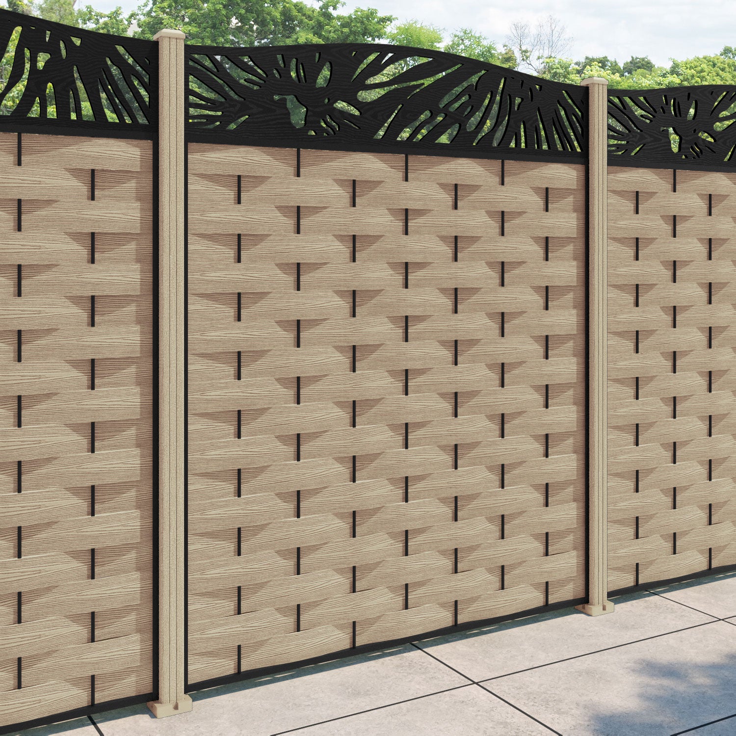 Ripple Poppy Curved Top Fence Panel - Light Oak - with our composite posts