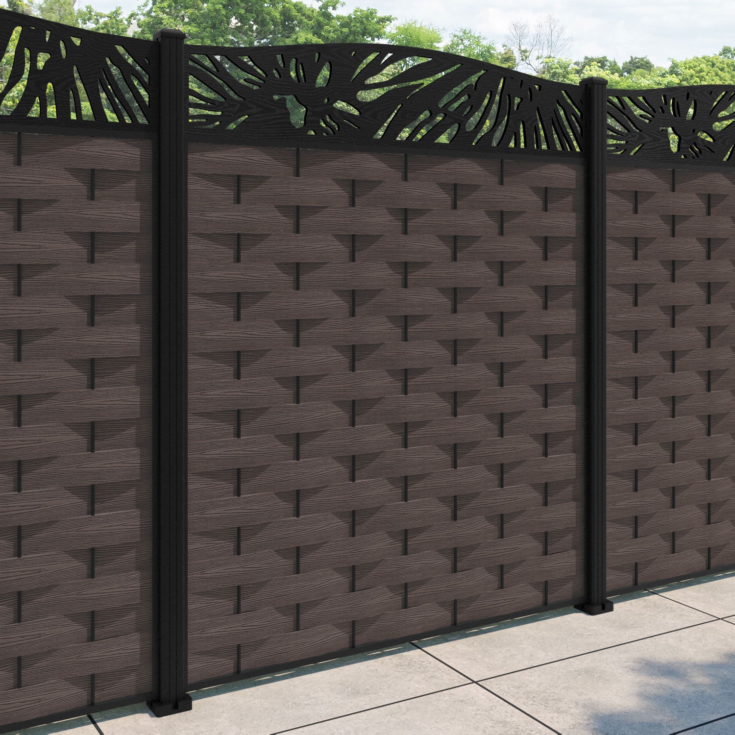 Ripple Poppy Curved Top Fence Panel - Mid Brown - with our aluminium posts