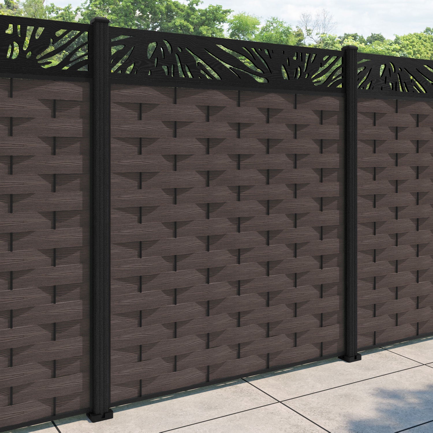 Ripple Poppy Fence Panel - Mid Brown - with our composite posts