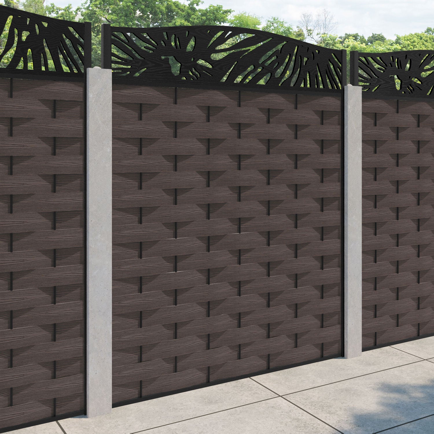 Ripple Poppy Curved Top Fence Panel - Mid Brown - for existing concrete posts