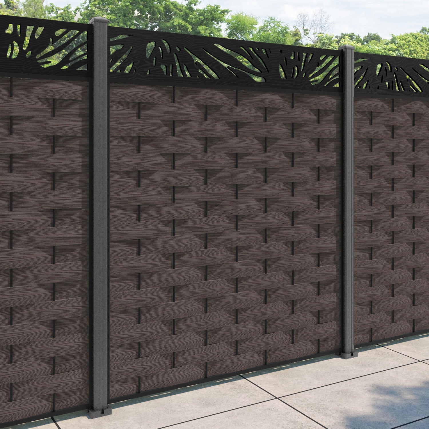 Ripple Poppy Fence Panel - Mid Brown - with our aluminium posts