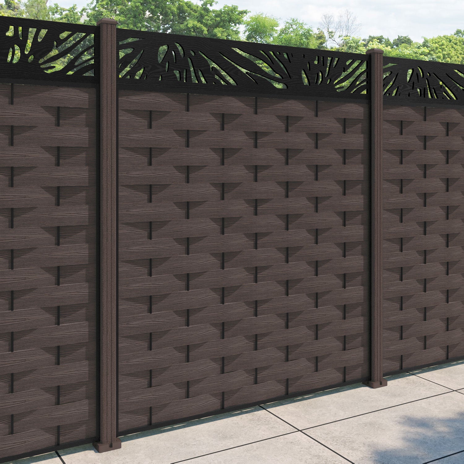 Ripple Poppy Fence Panel - Mid Brown - with our composite posts