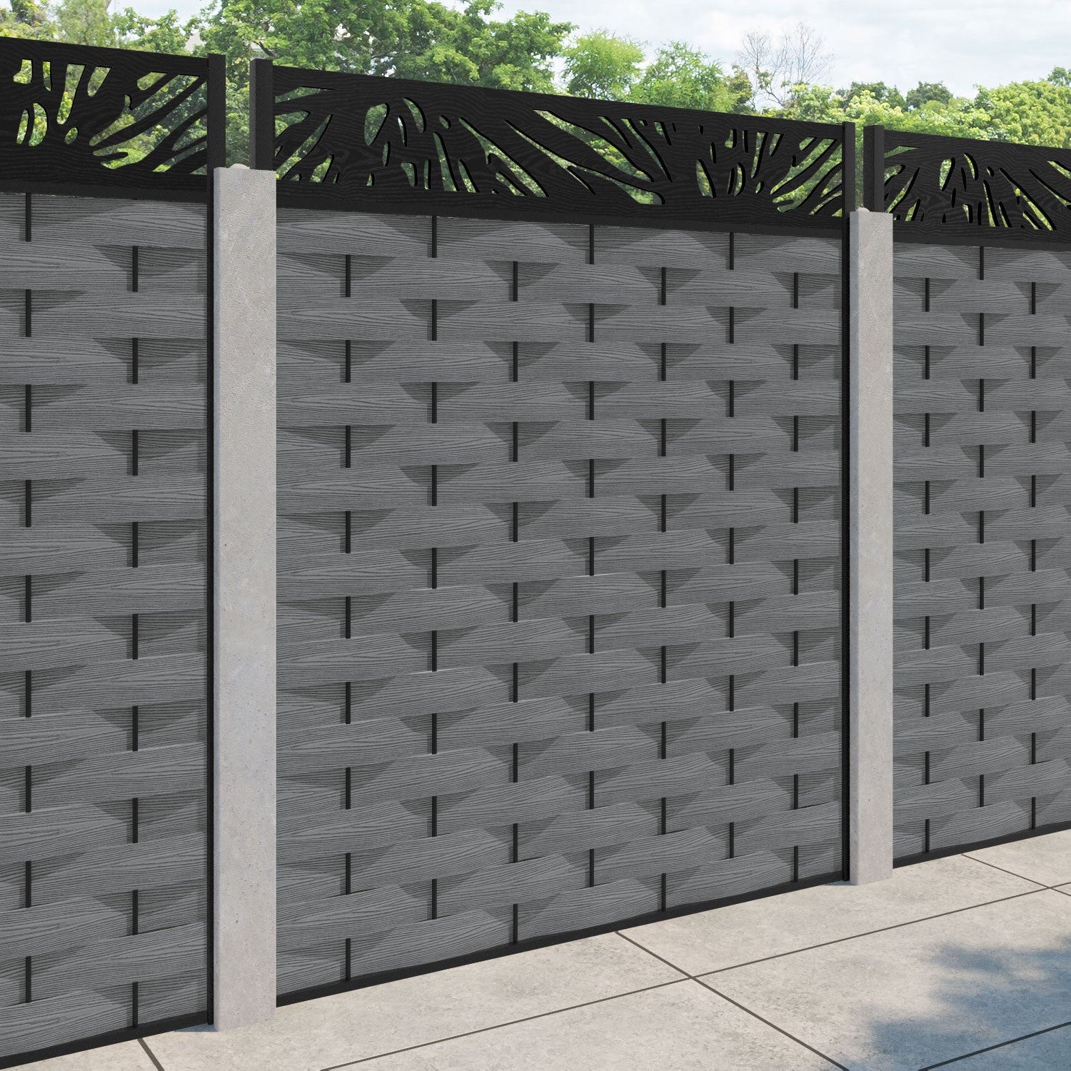 Ripple Poppy Fence Panel - Mid Grey - for existing concrete posts