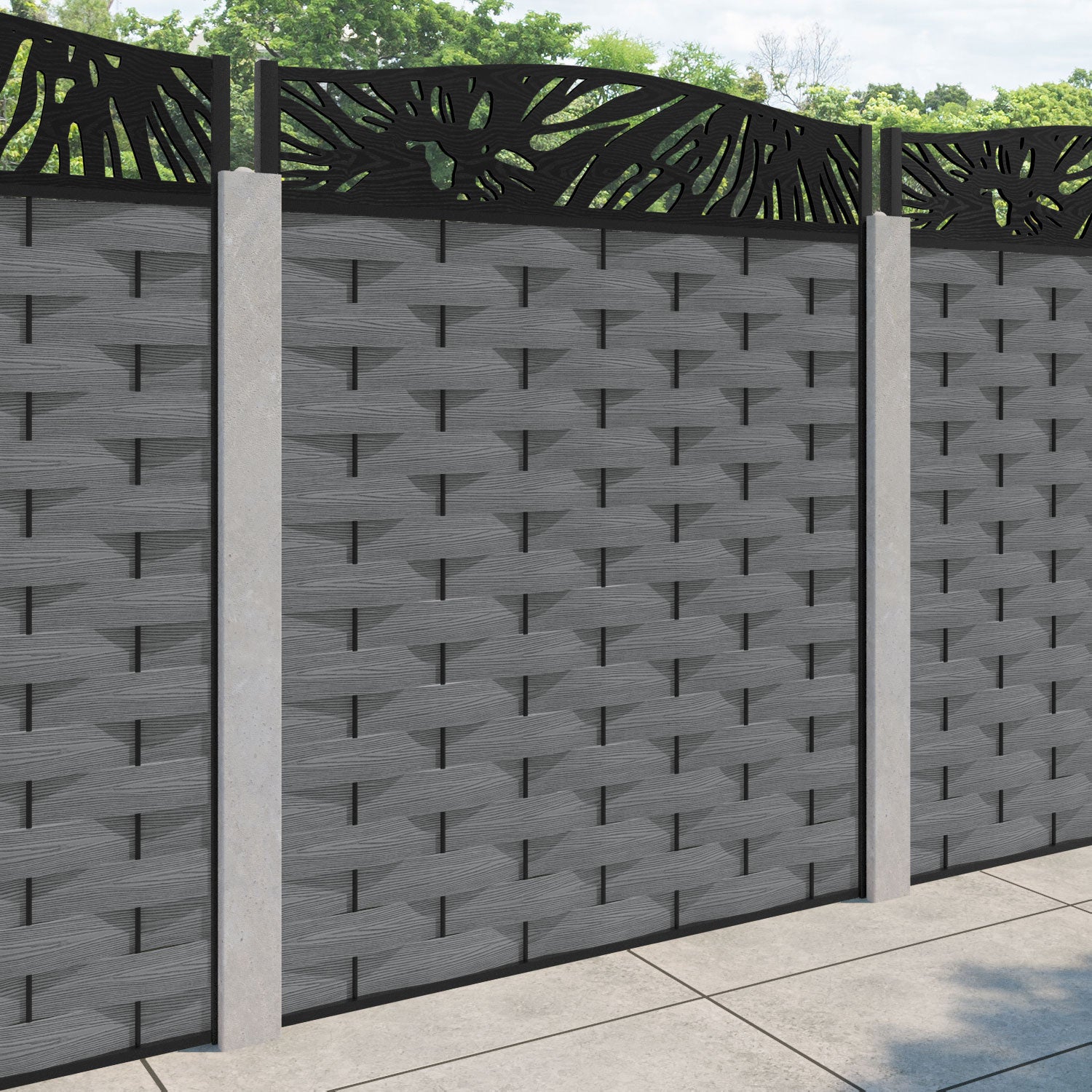 Ripple Poppy Curved Top Fence Panel - Mid Grey - for existing concrete posts