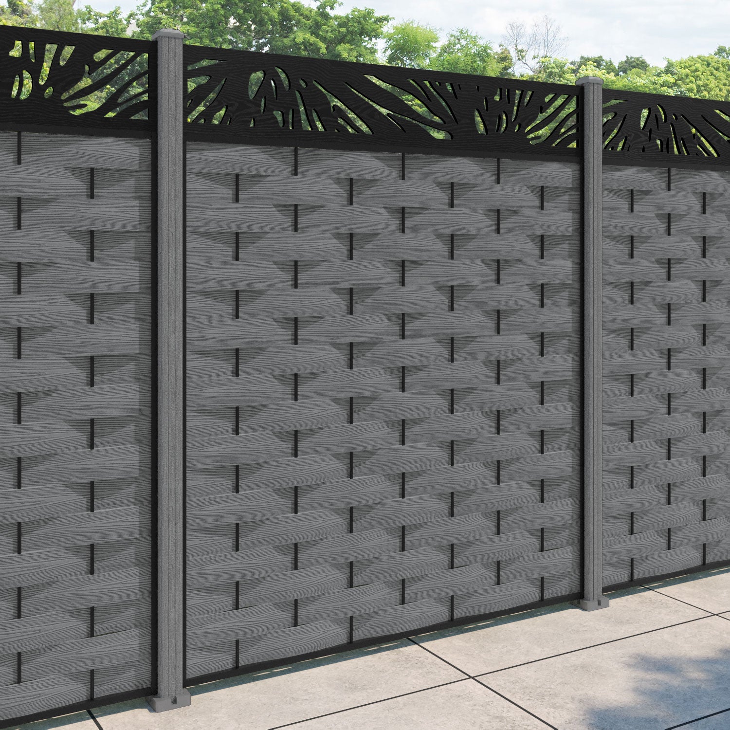 Ripple Poppy Fence Panel - Mid Grey - with our composite posts