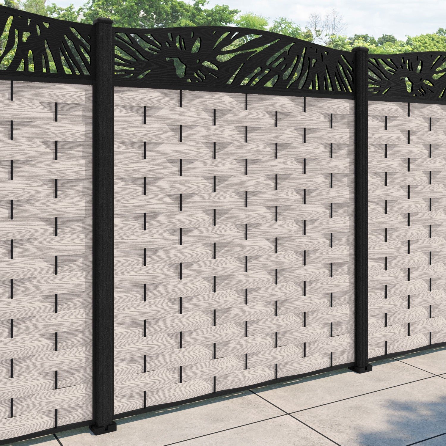 Ripple Poppy Curved Top Fence Panel - Mid Stone - with our composite posts