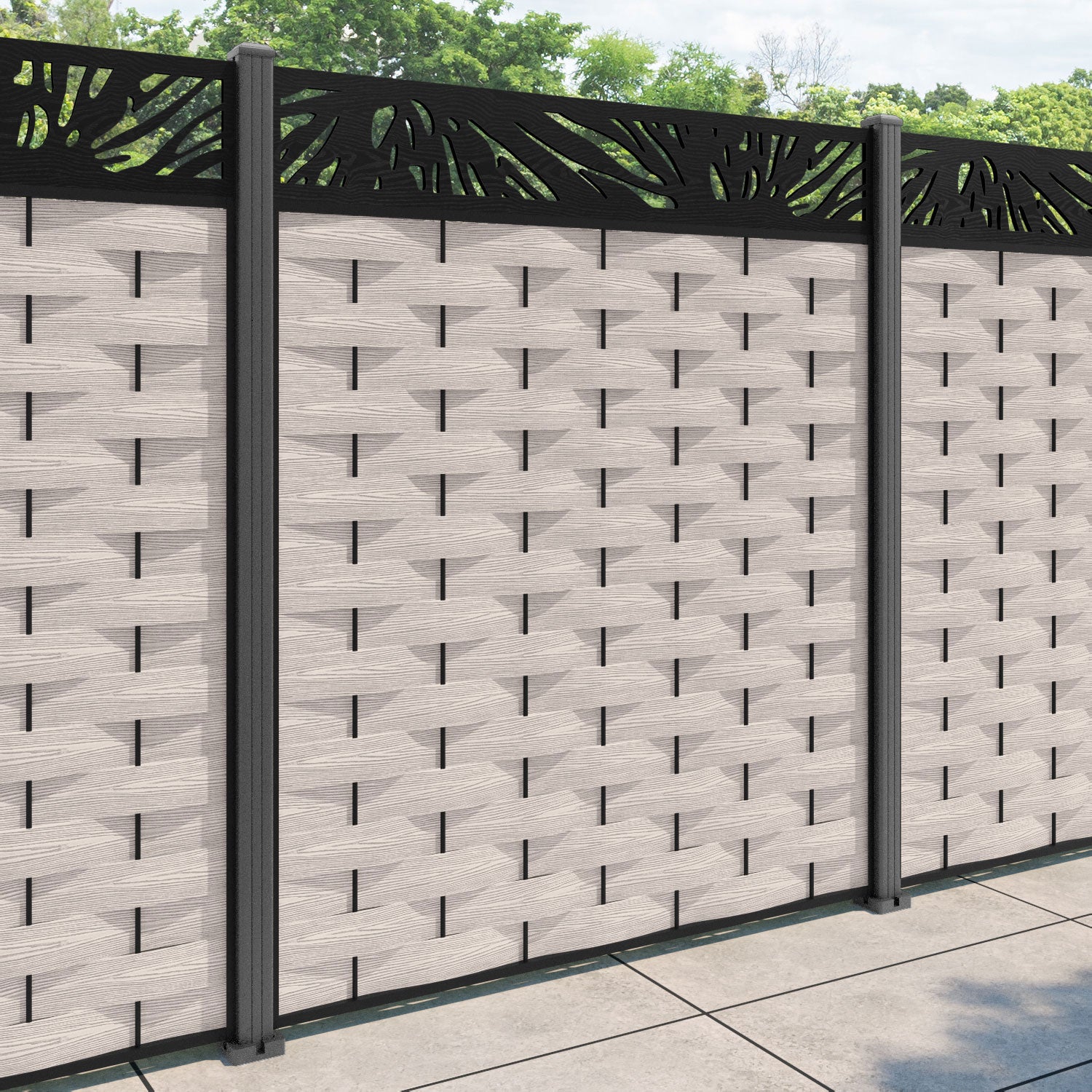 Ripple Poppy Fence Panel - Mid Stone - with our aluminium posts