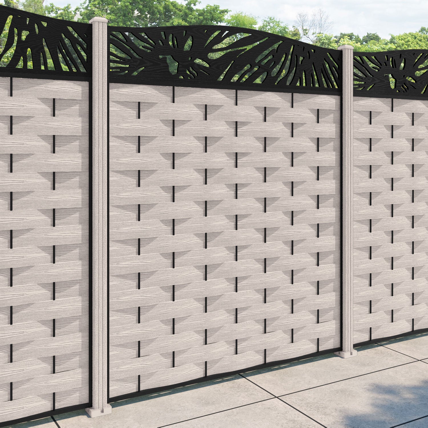 Ripple Poppy Curved Top Fence Panel - Mid Stone - with our composite posts