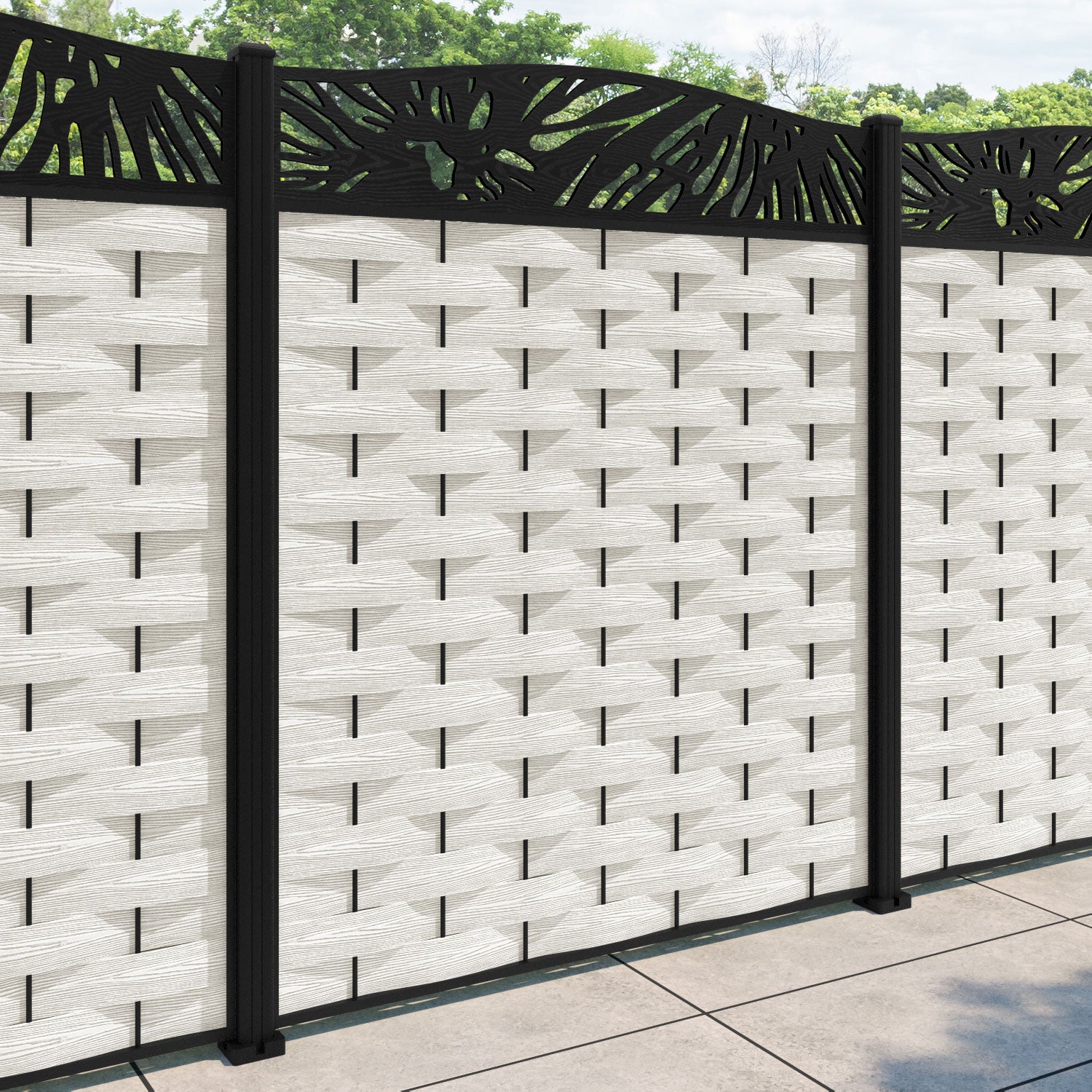 Ripple Poppy Curved Top Fence Panel - Light Stone - with our aluminium posts