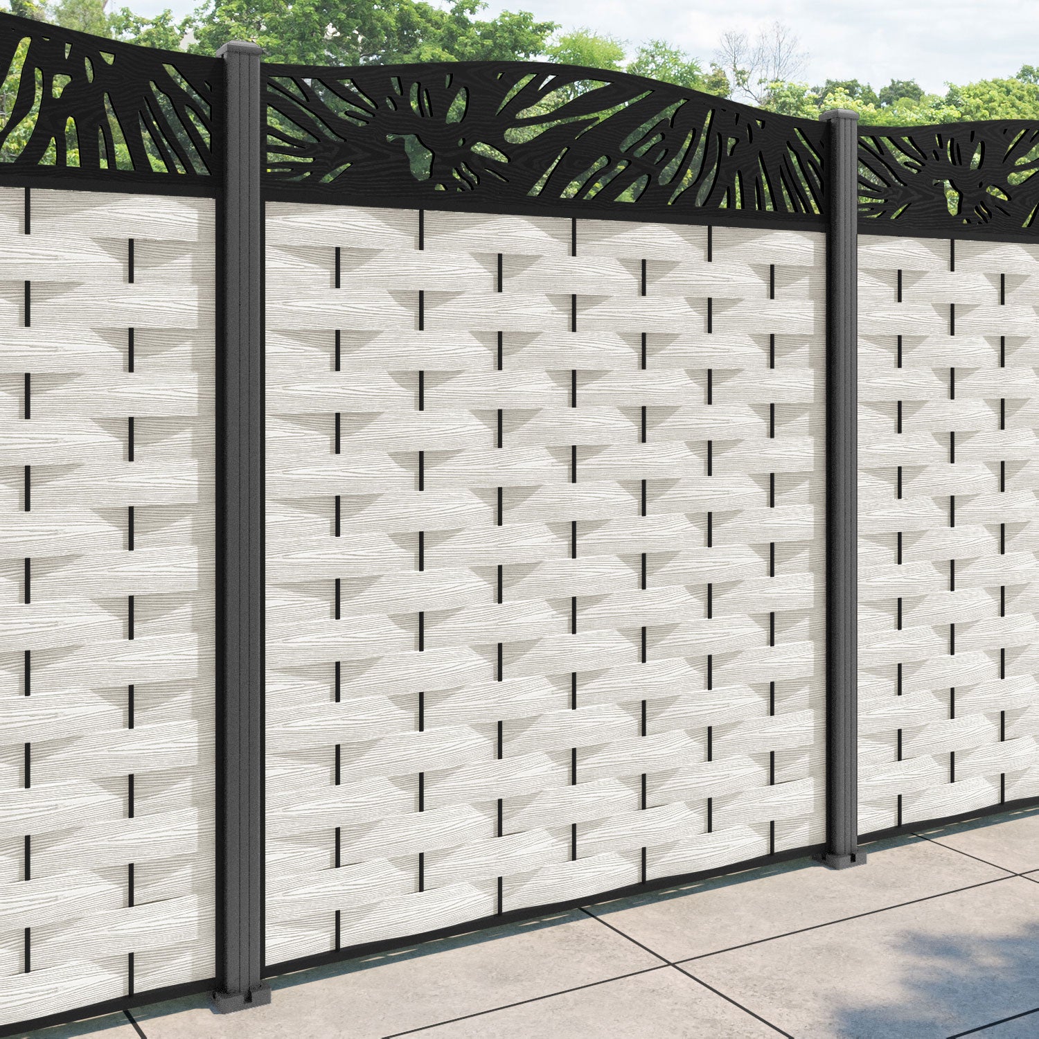 Ripple Poppy Curved Top Fence Panel - Light Stone - with our aluminium posts