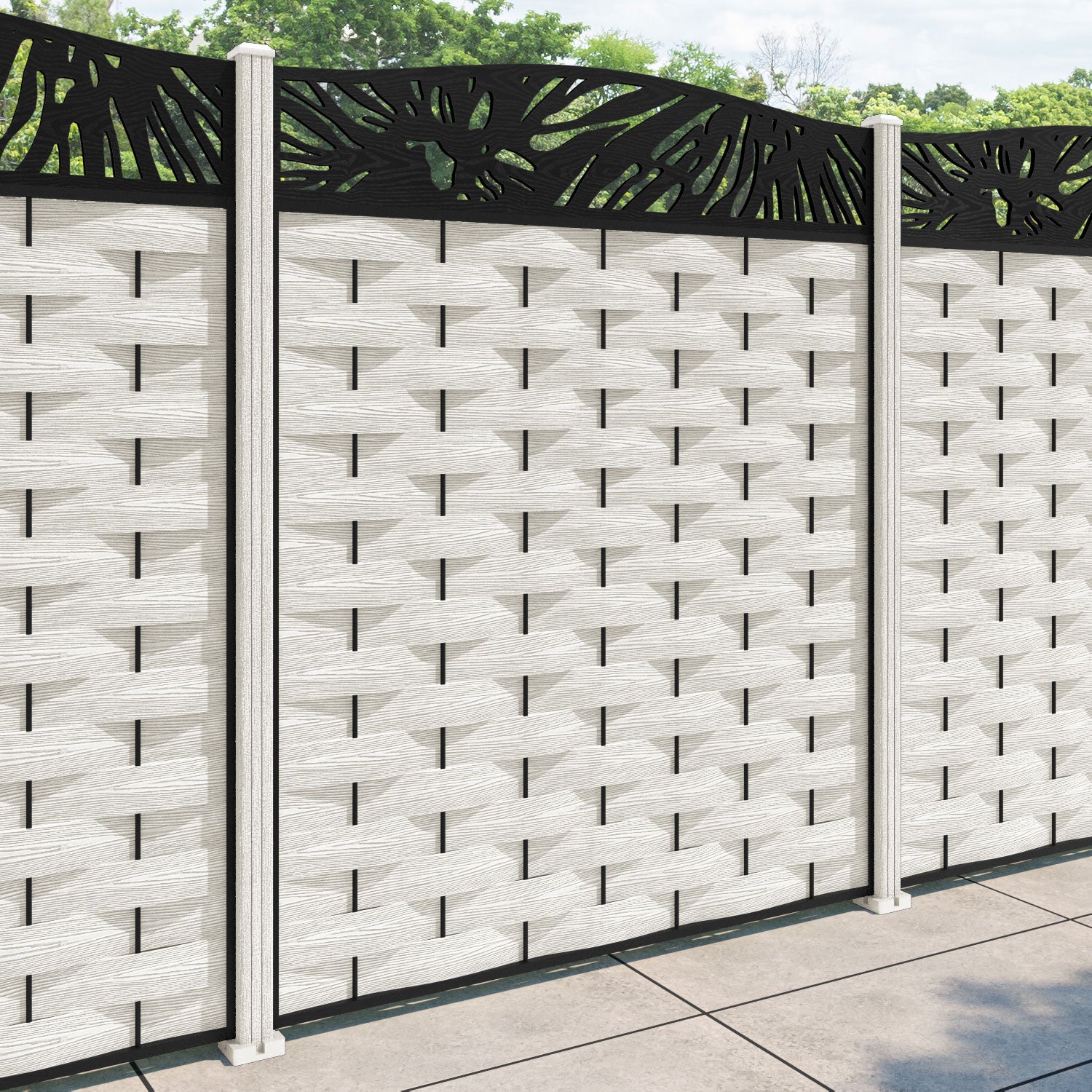 Ripple Poppy Curved Top Fence Panel - Light Stone - with our composite posts