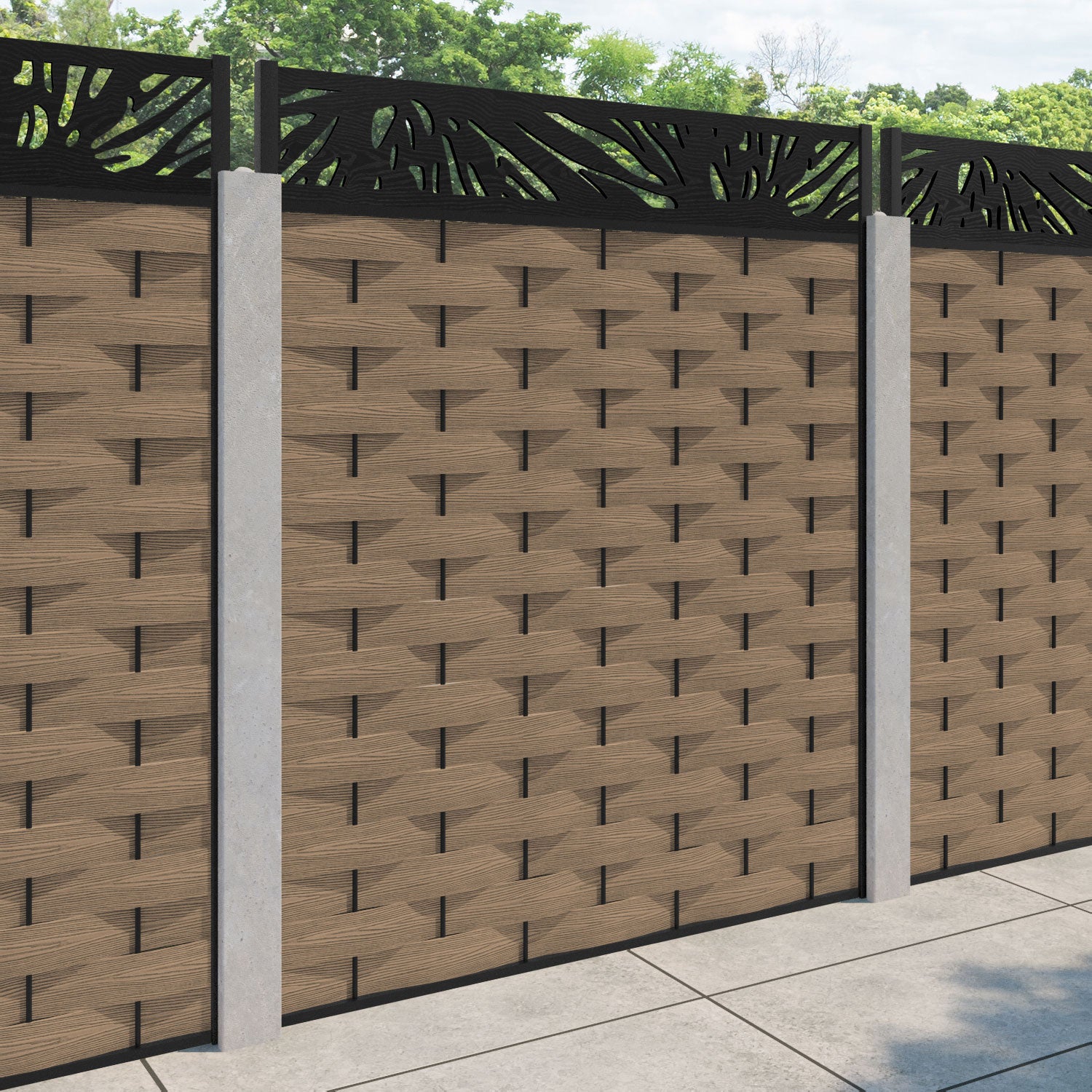 Ripple Poppy Fence Panel - Teak - for existing concrete posts