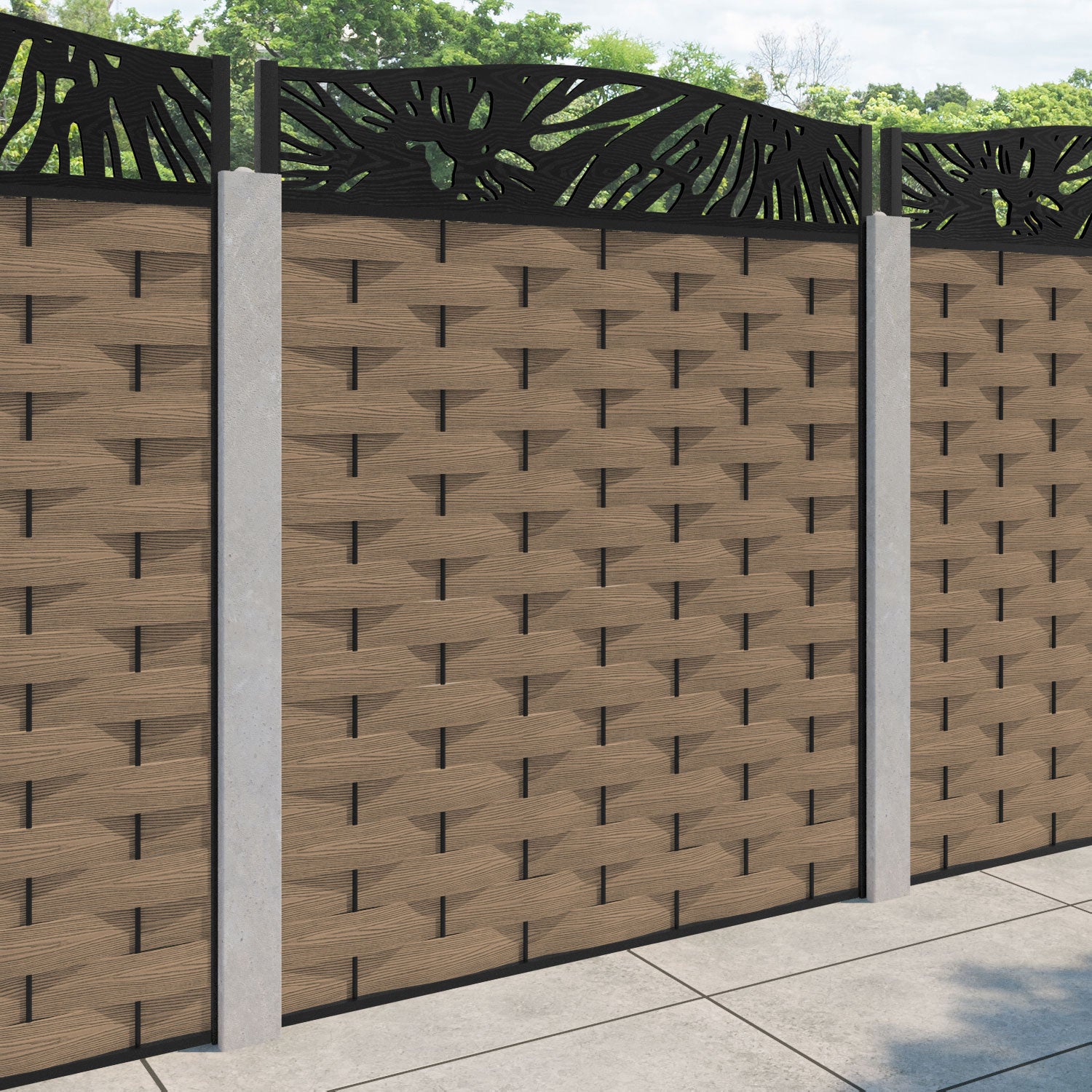 Ripple Poppy Curved Top Fence Panel - Teak - for existing concrete posts