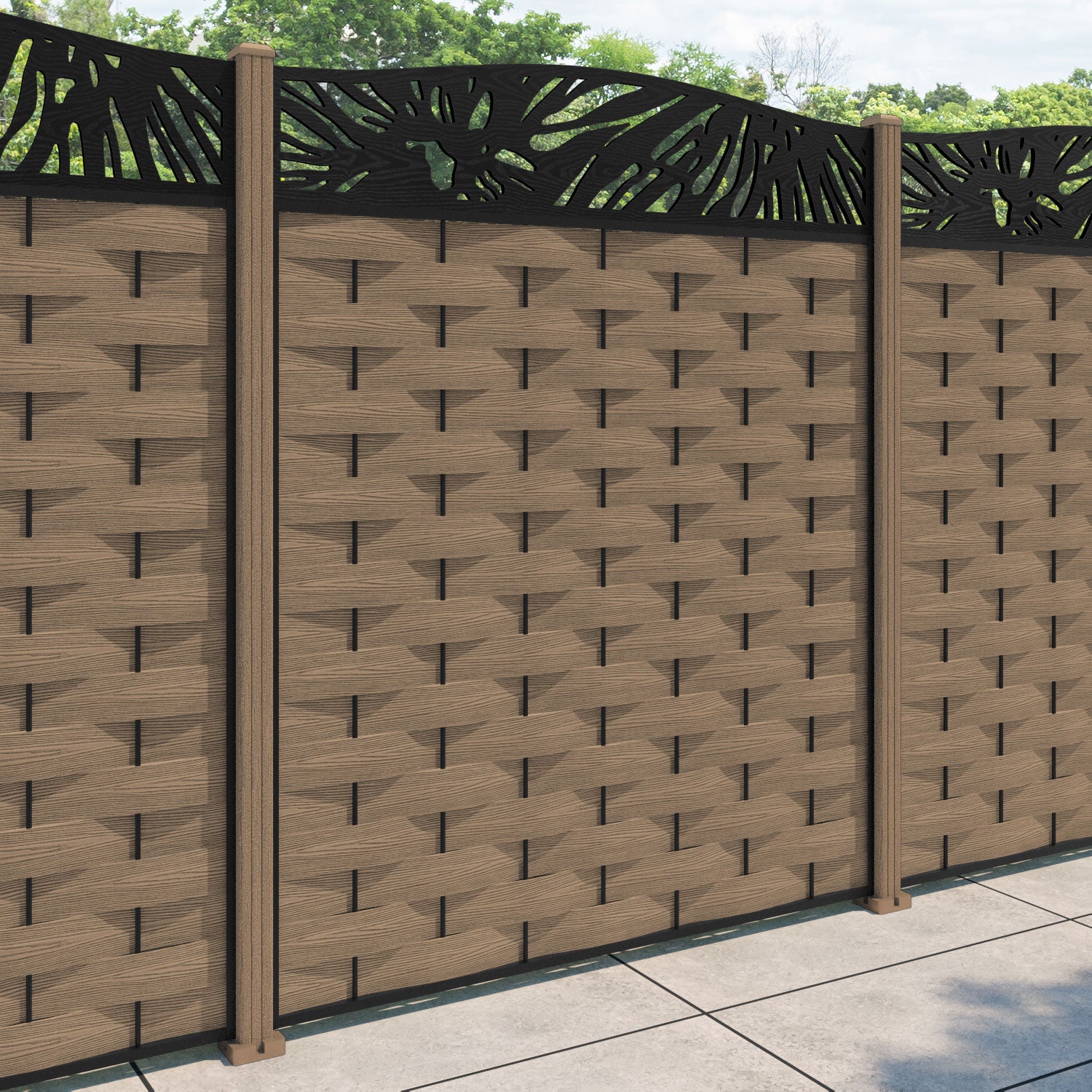 Ripple Poppy Curved Top Fence Panel - Teak - with our composite posts