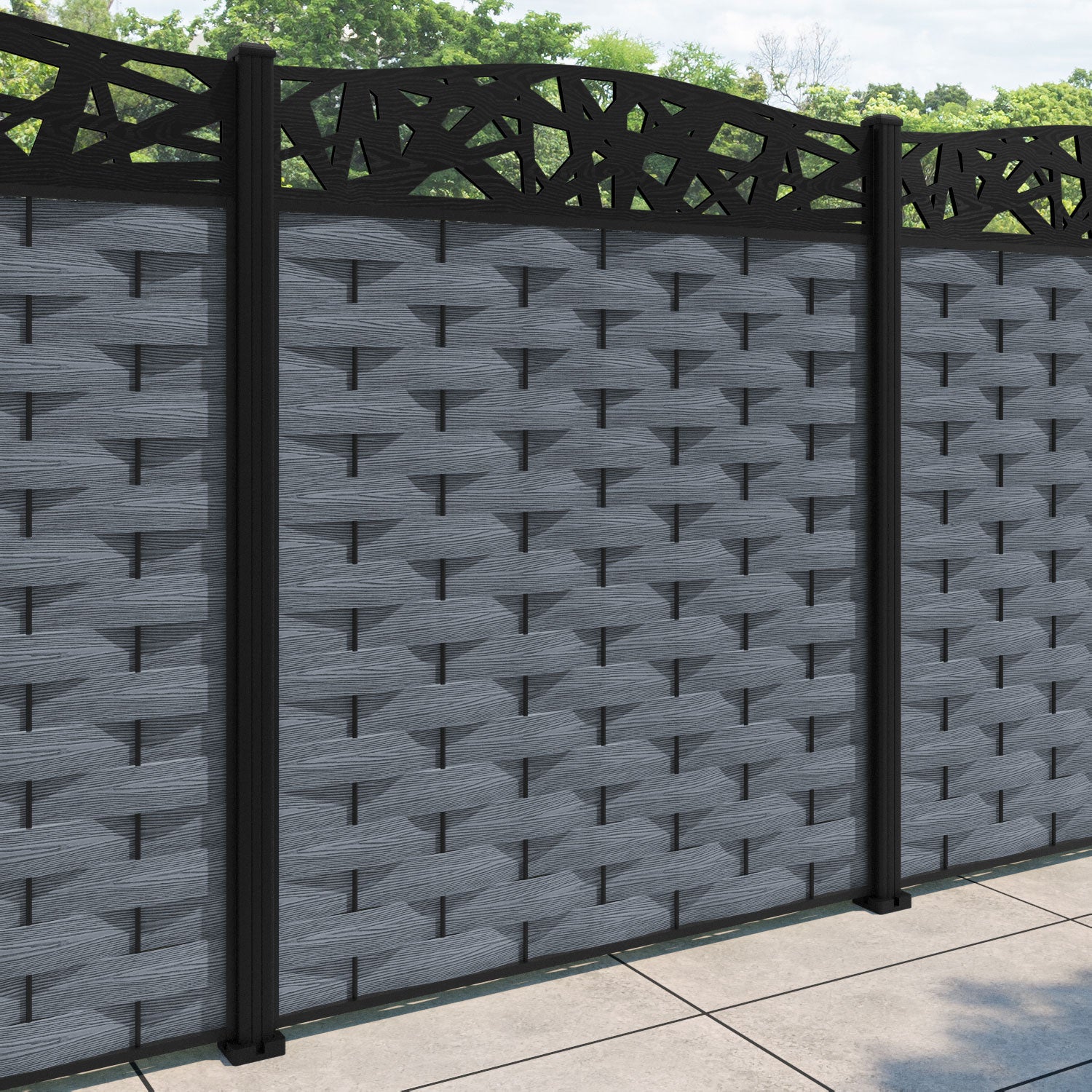 Ripple Prism Curved Top Fence Panel - Anthracite - with our aluminium posts