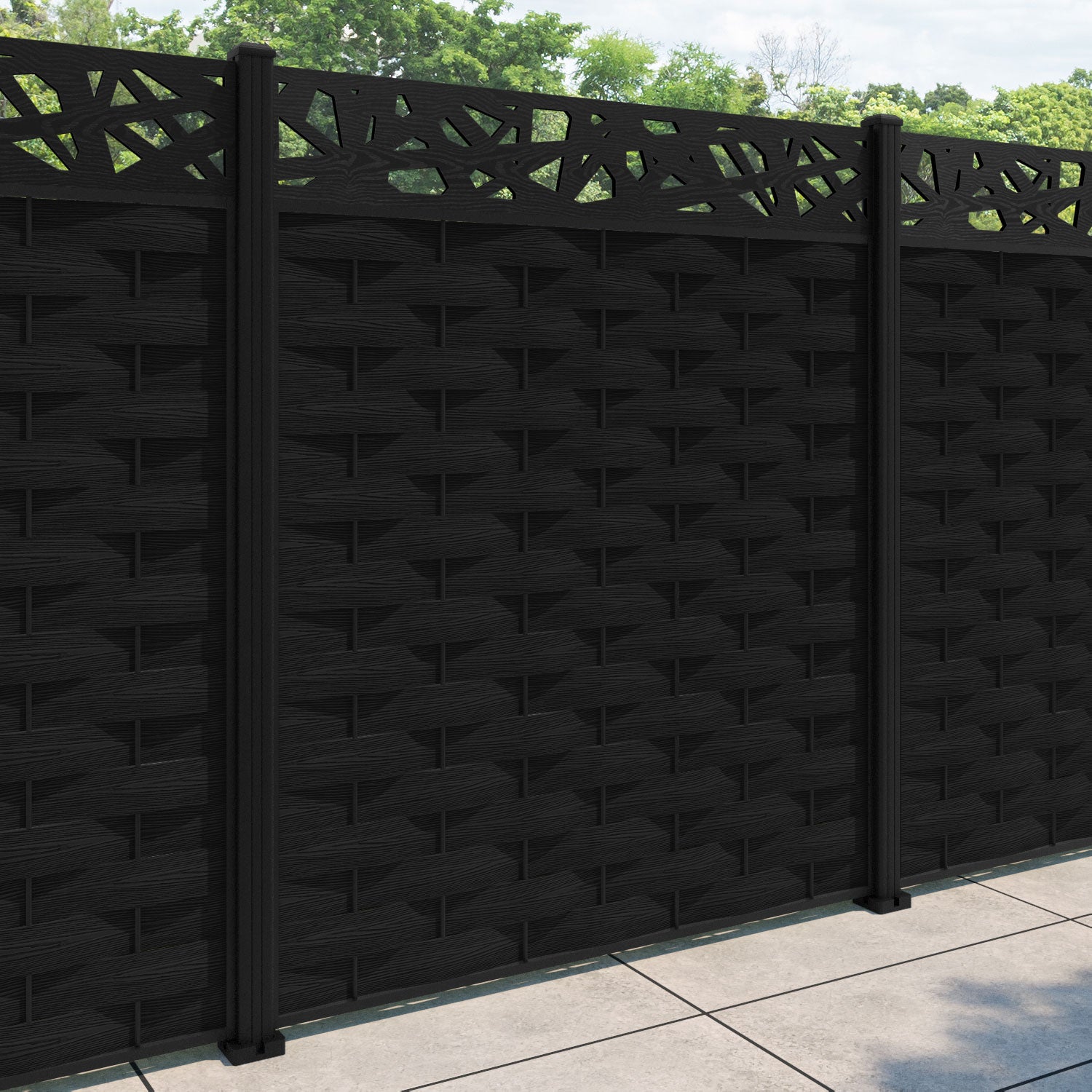 Ripple Prism Fence Panel - Black - with our aluminium posts