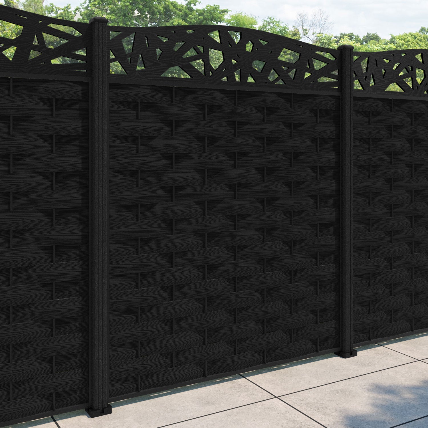 Ripple Prism Curved Top Fence Panel - Black - with our composite posts