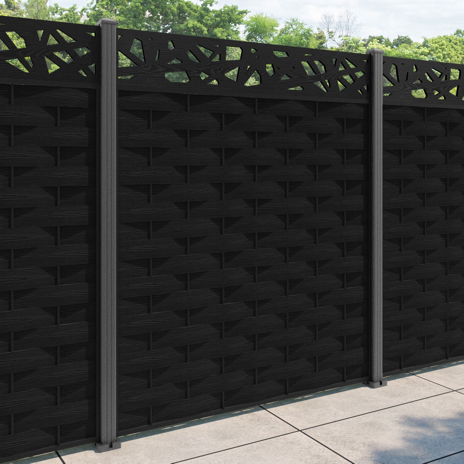 Ripple Prism Fence Panel - Black - with our aluminium posts