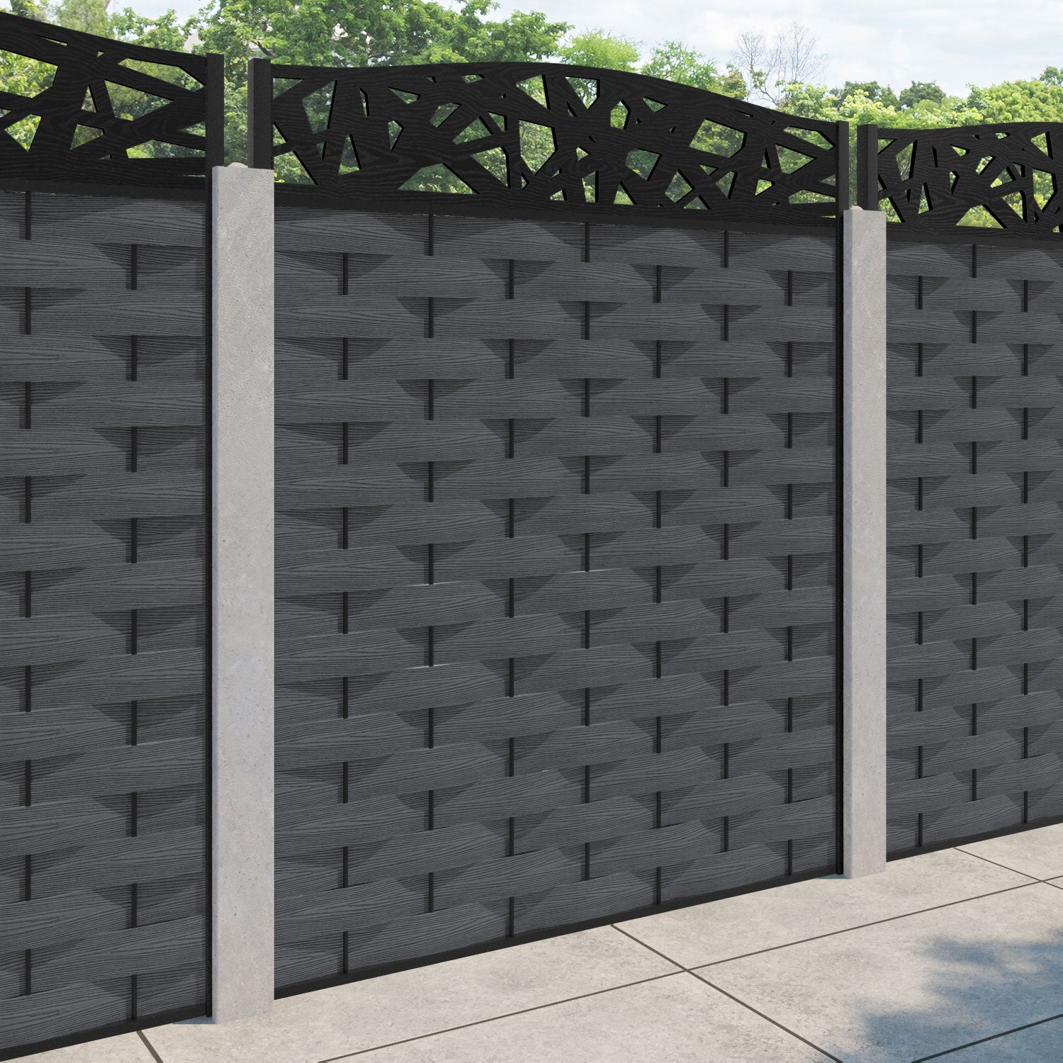 Ripple Prism Curved Top Fence Panel - Dark Grey - for existing concrete posts