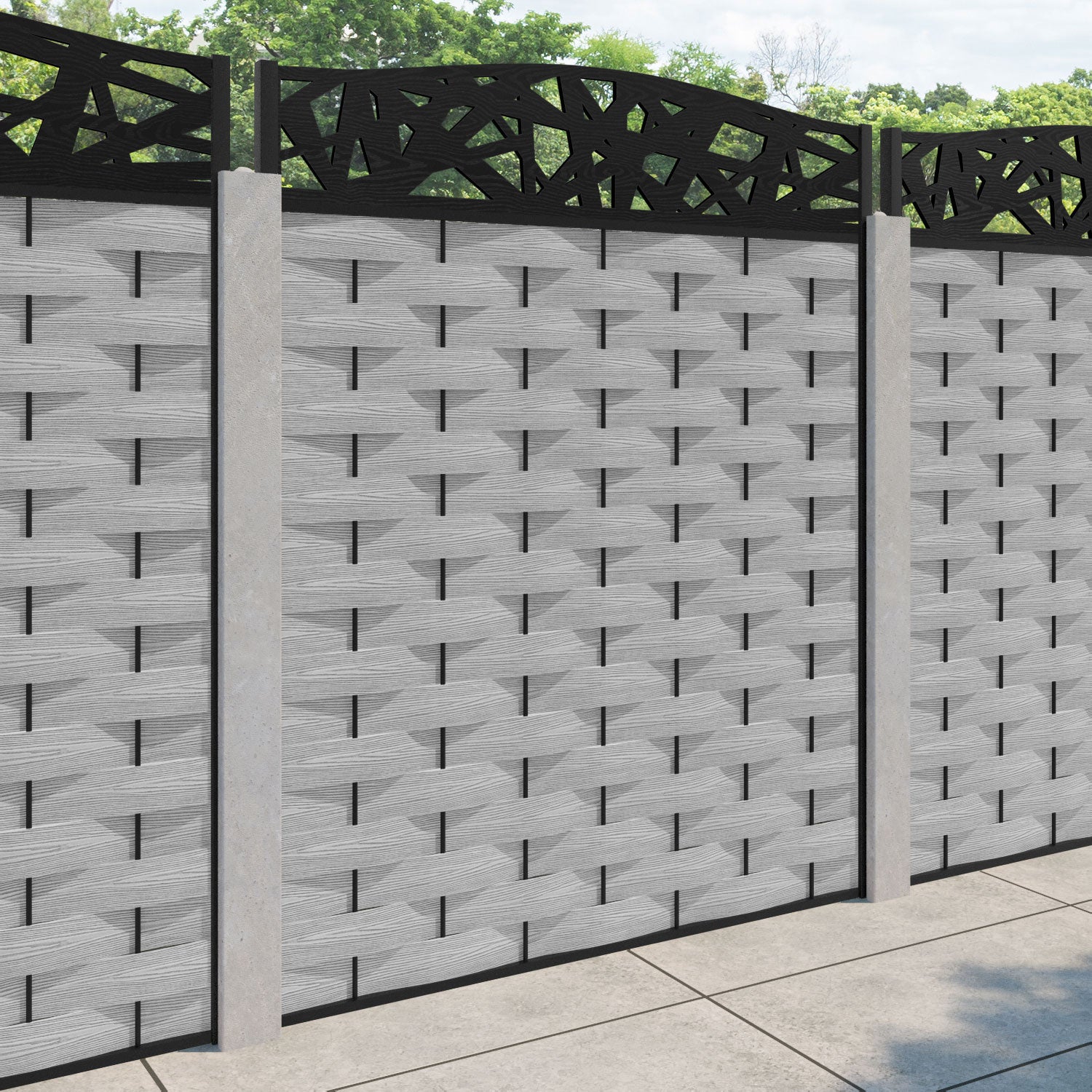 Ripple Prism Curved Top Fence Panel - Light Grey - for existing concrete posts