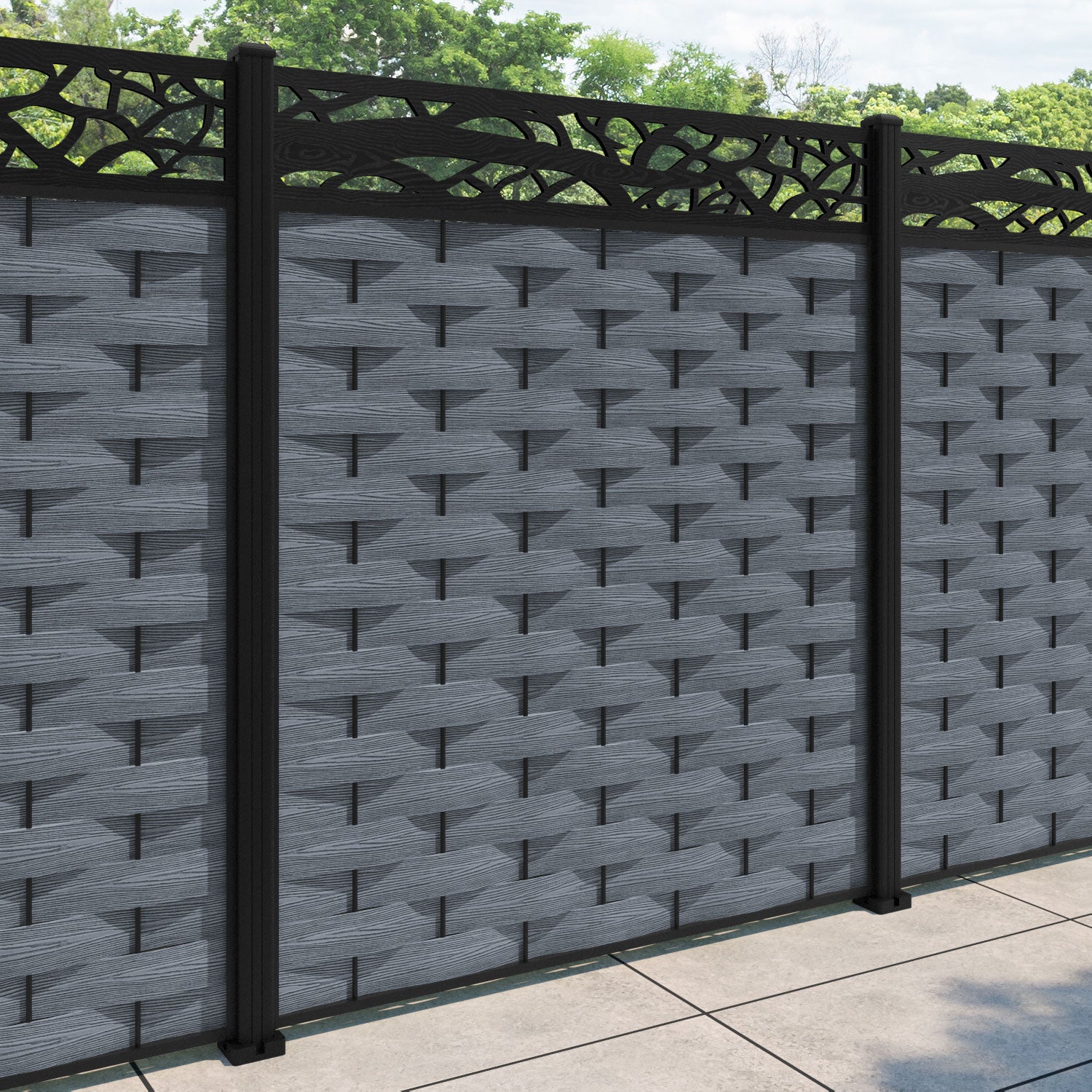 Ripple Twilight Fence Panel - Anthracite - with our aluminium posts