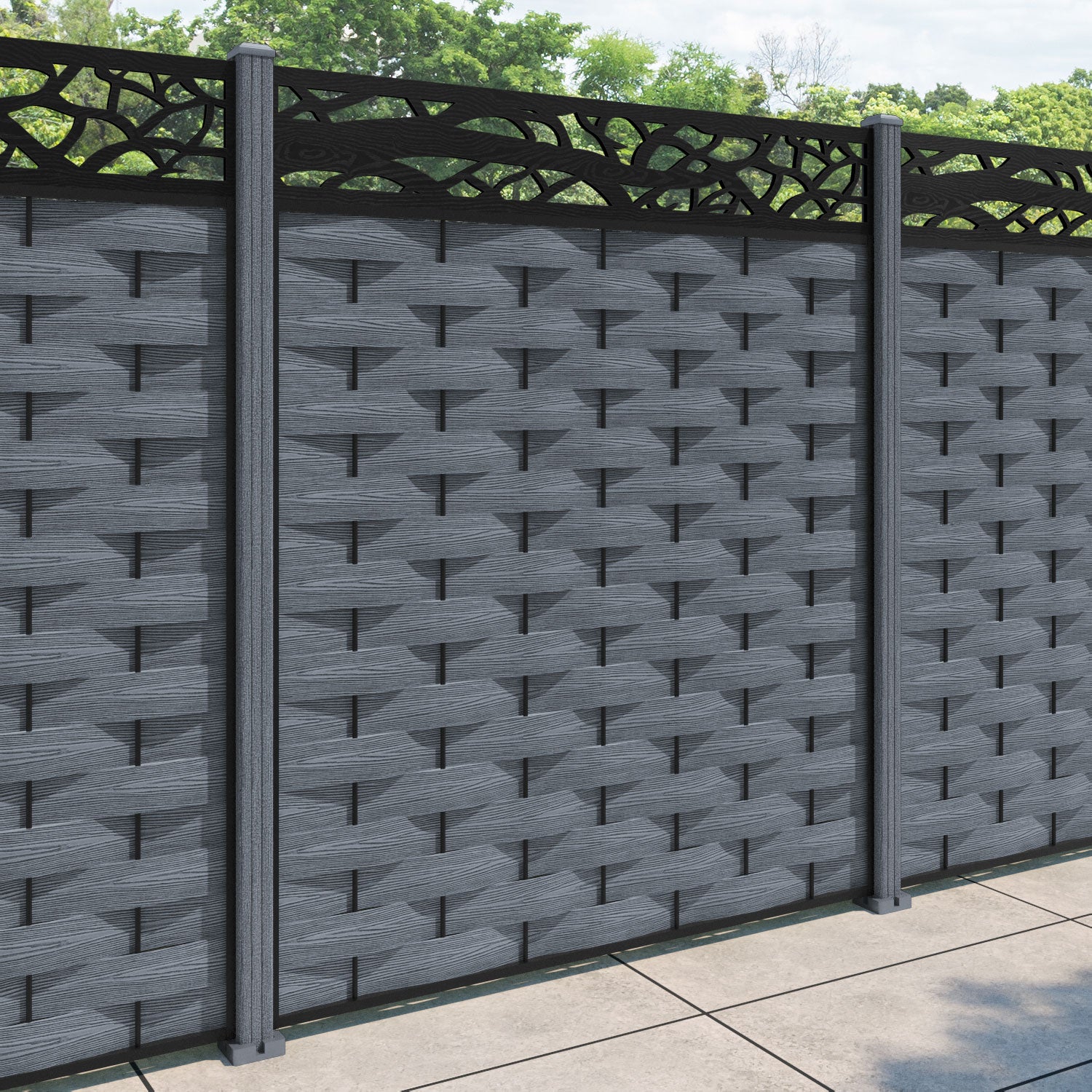 Ripple Twilight Fence Panel - Anthracite - with our composite posts