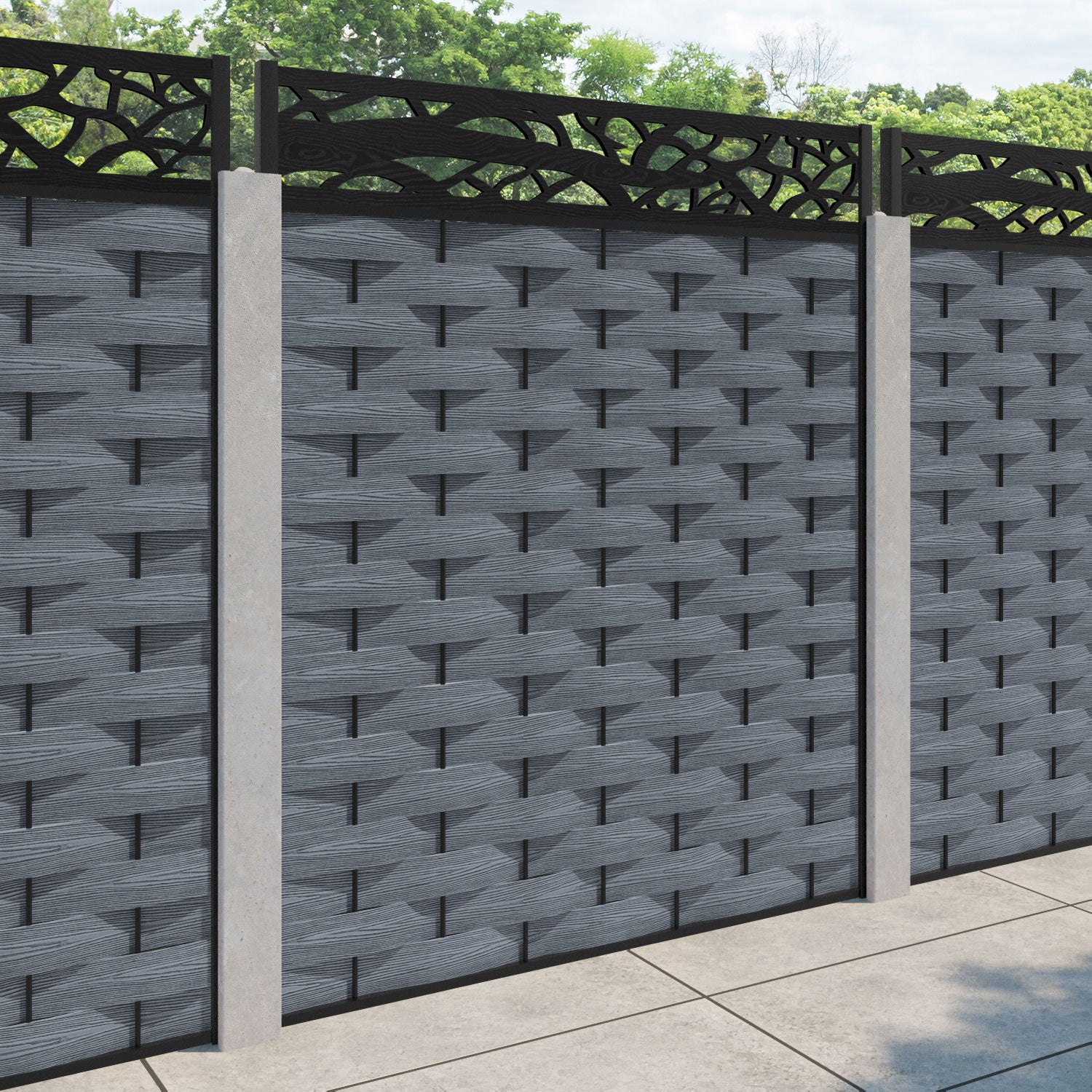 Ripple Prism Fence Panel - Anthracite - for existing concrete posts