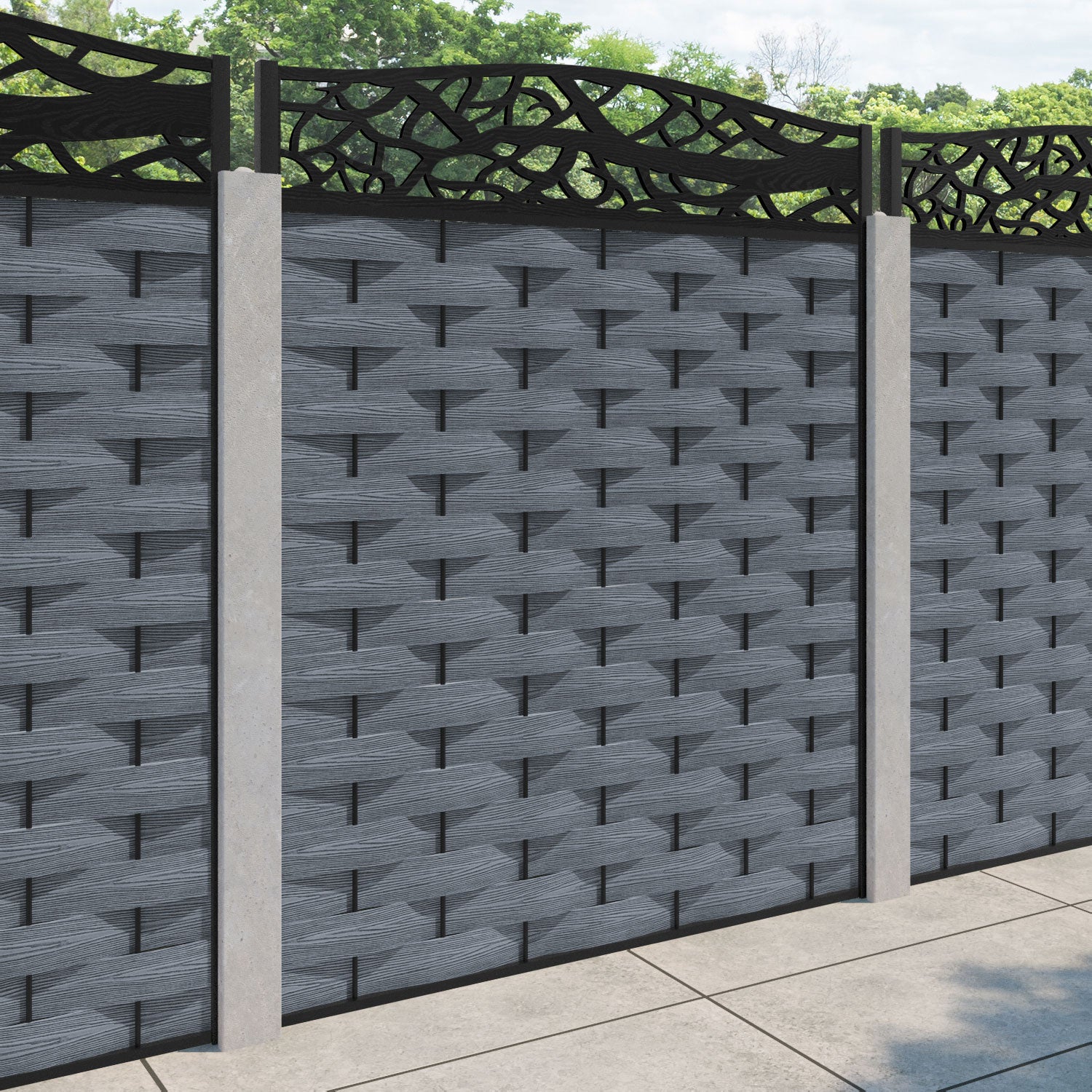 Ripple Twilight Curved Top Fence Panel - Anthracite - for existing concrete posts