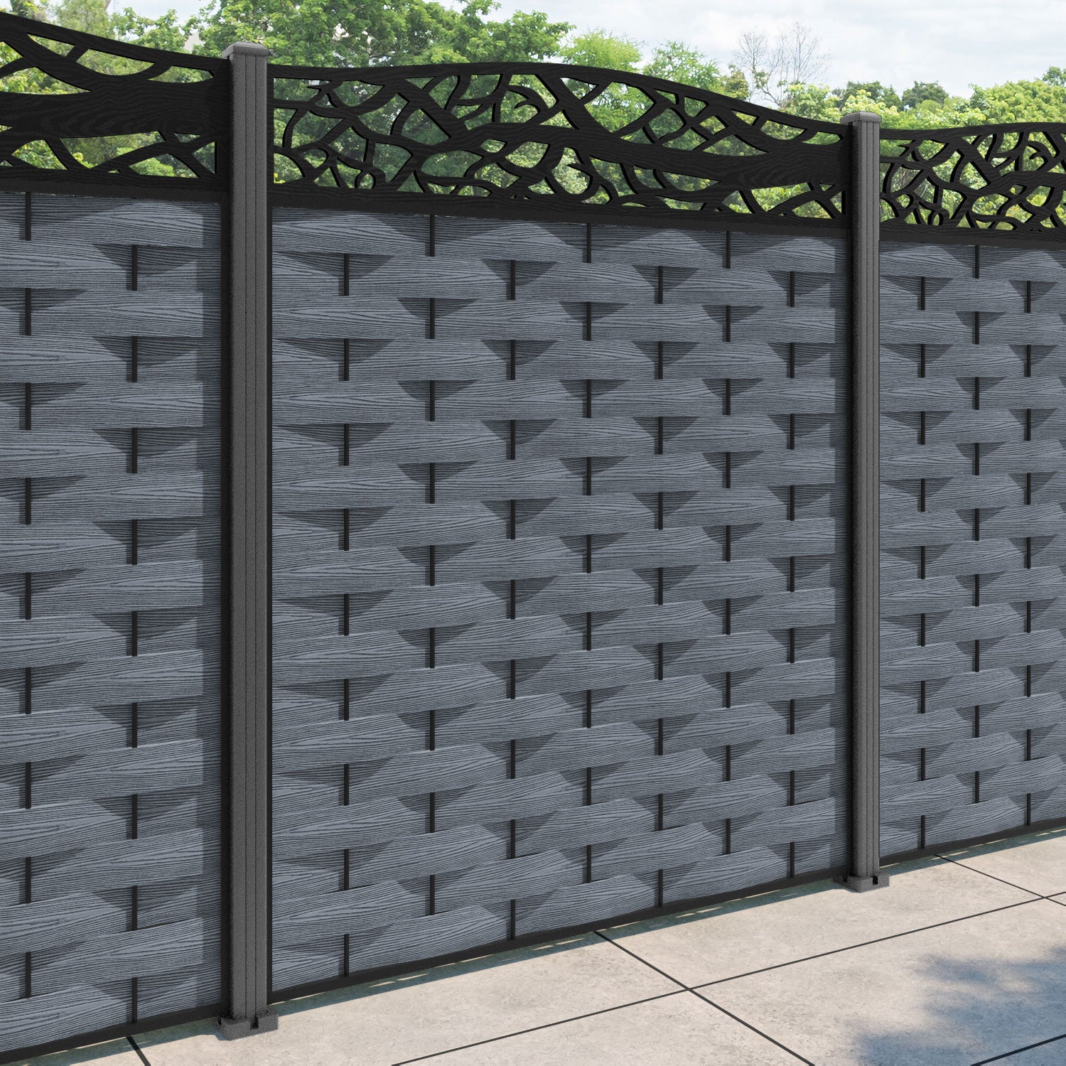 Ripple Twilight Curved Top Fence Panel - Anthracite - with our aluminium posts