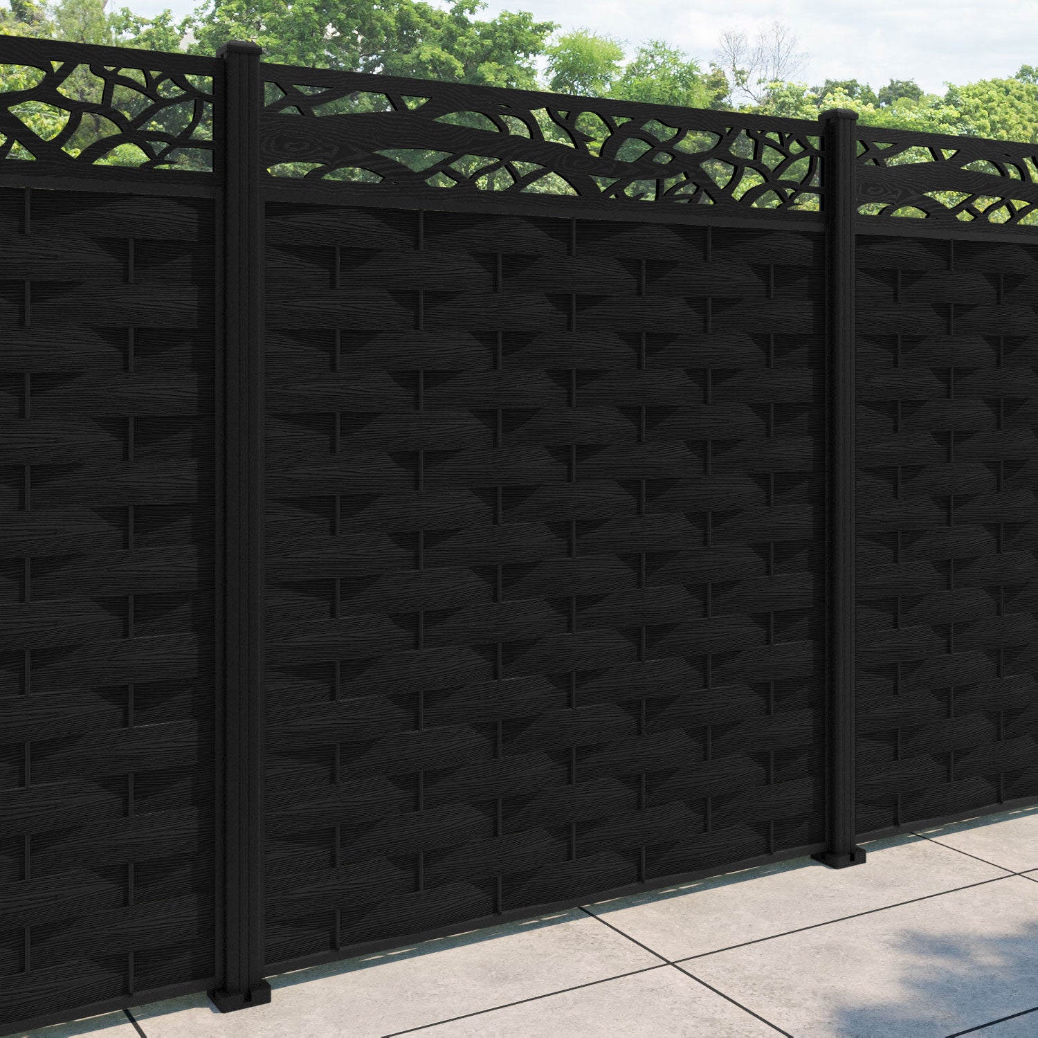 Ripple Twilight Fence Panel - Black - with our aluminium posts