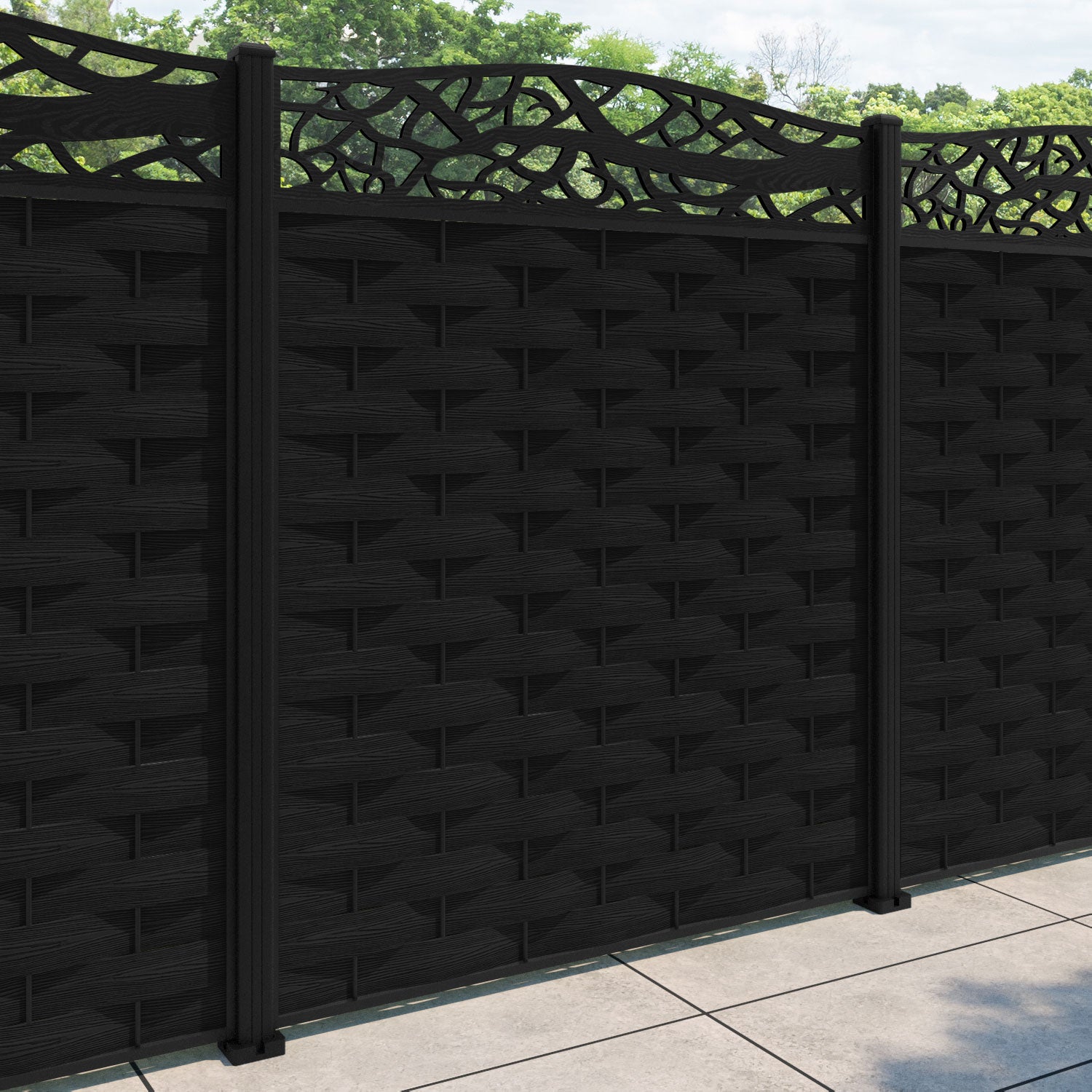 Ripple Twilight Curved Top Fence Panel - Black - with our aluminium posts