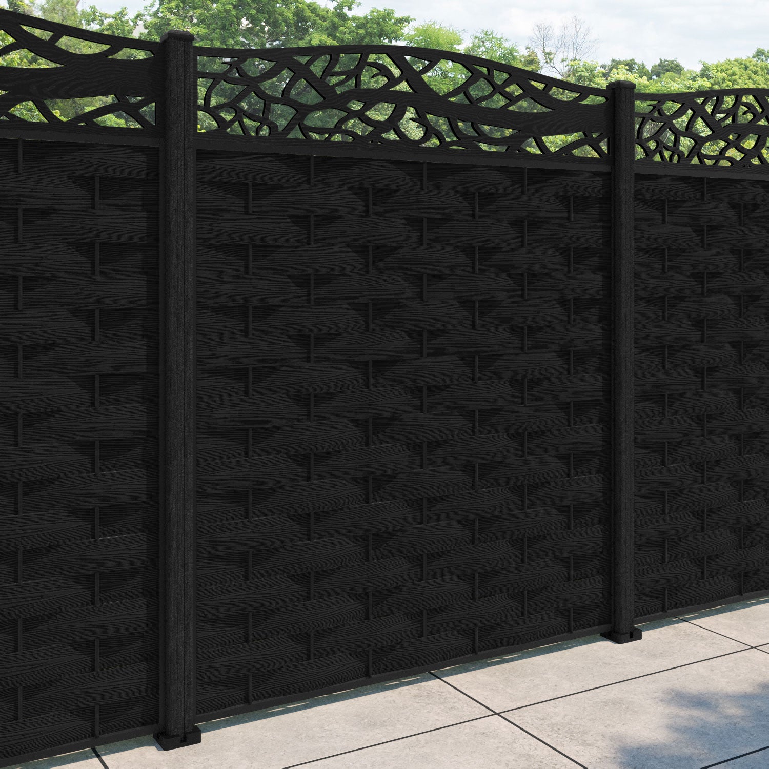 Ripple Twilight Curved Top Fence Panel - Black - with our composite posts