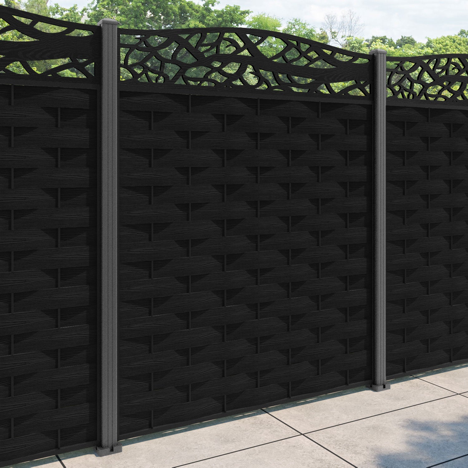 Ripple Twilight Curved Top Fence Panel - Black - with our aluminium posts