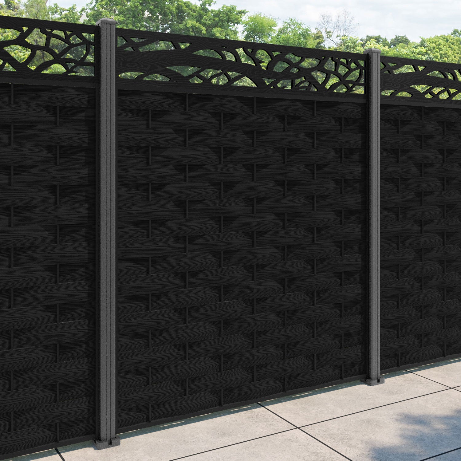 Ripple Twilight Fence Panel - Black - with our aluminium posts