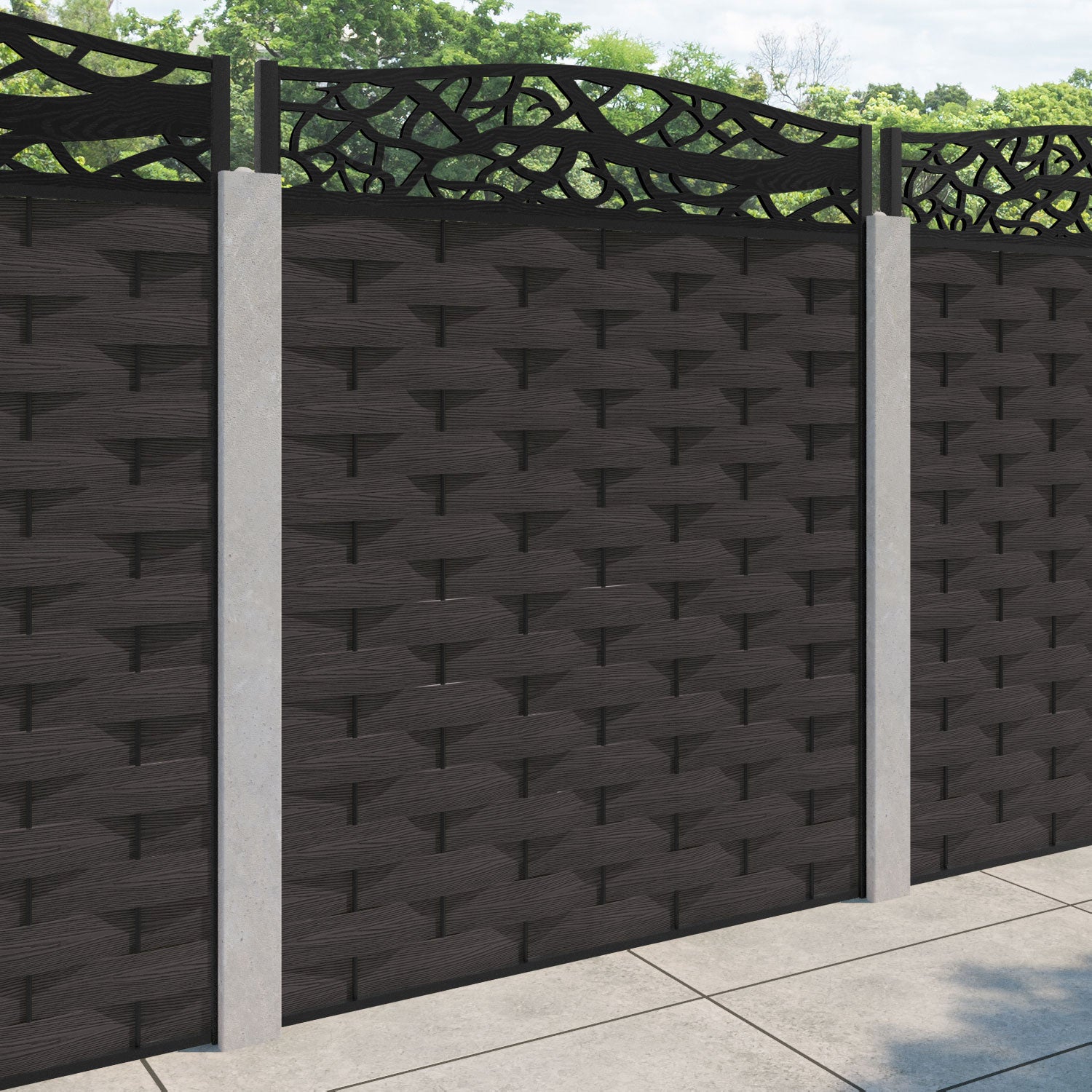 Ripple Twilight Curved Top Fence Panel - Dark Oak - for existing concrete posts