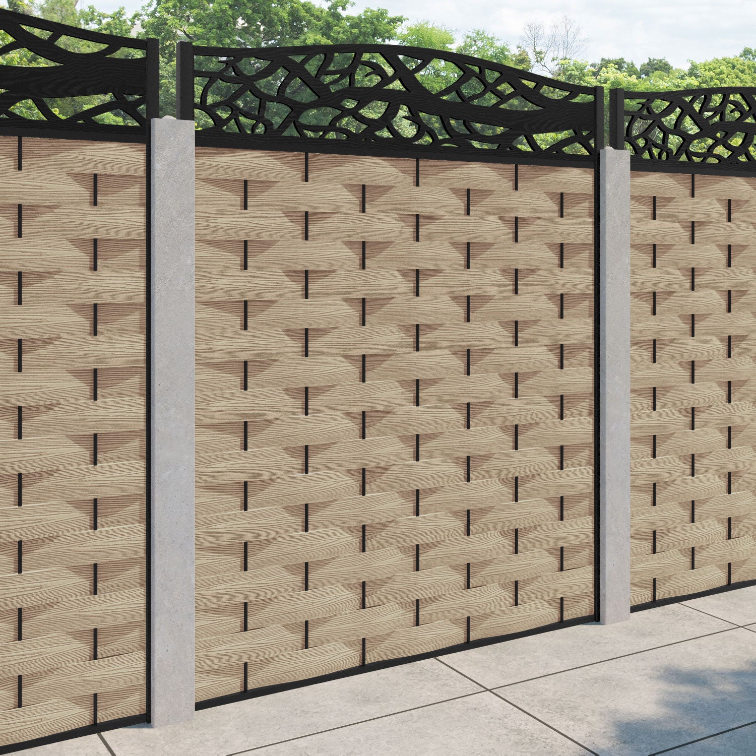 Ripple Twilight Curved Top Fence Panel - Light Oak - for existing concrete posts